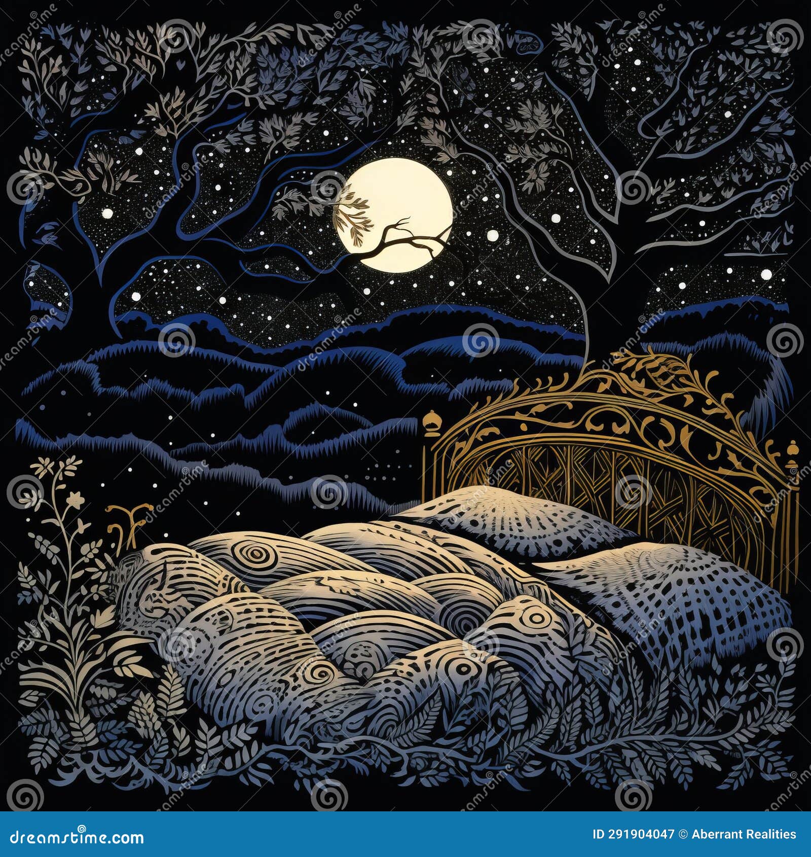 An Illustration of a Bed Under the Stars at Night Stock Illustration Illustration of nature