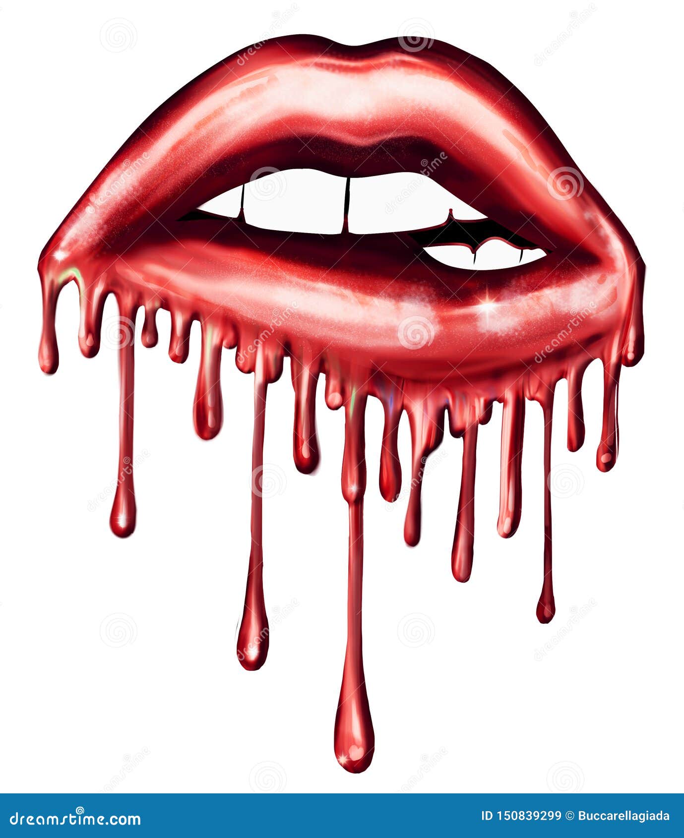 Illustration Of Biting Dripping Lips - Graphic Illustration Stock Illustrat...