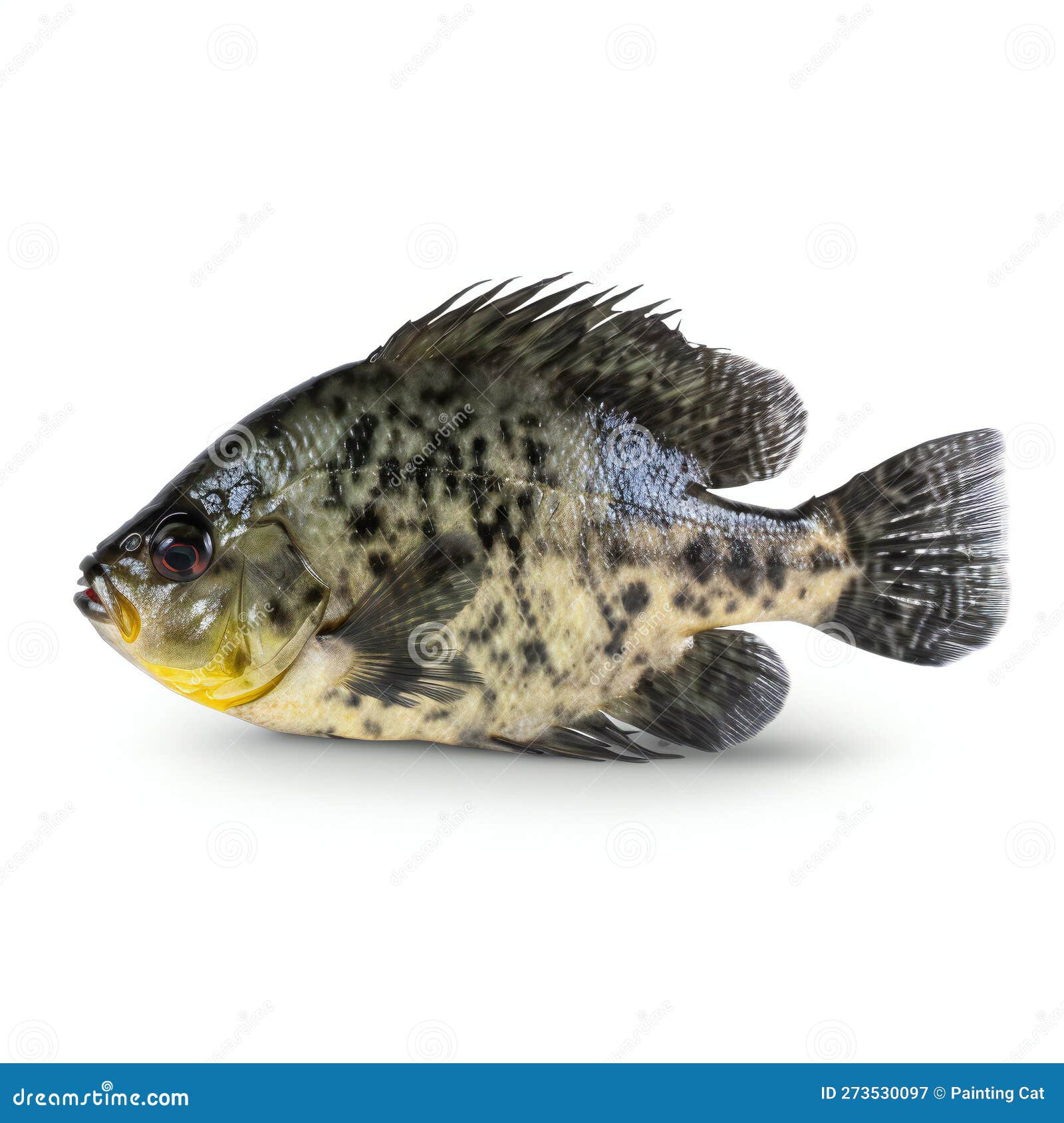 A Black Crappie Fish on White Background, Animals, Marine Life