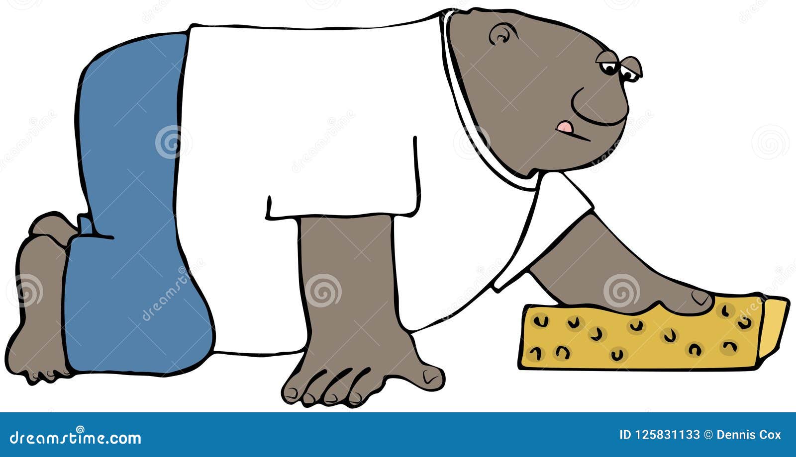 Man On Hands And Knees Scrubbing The Floor Stock Illustration
