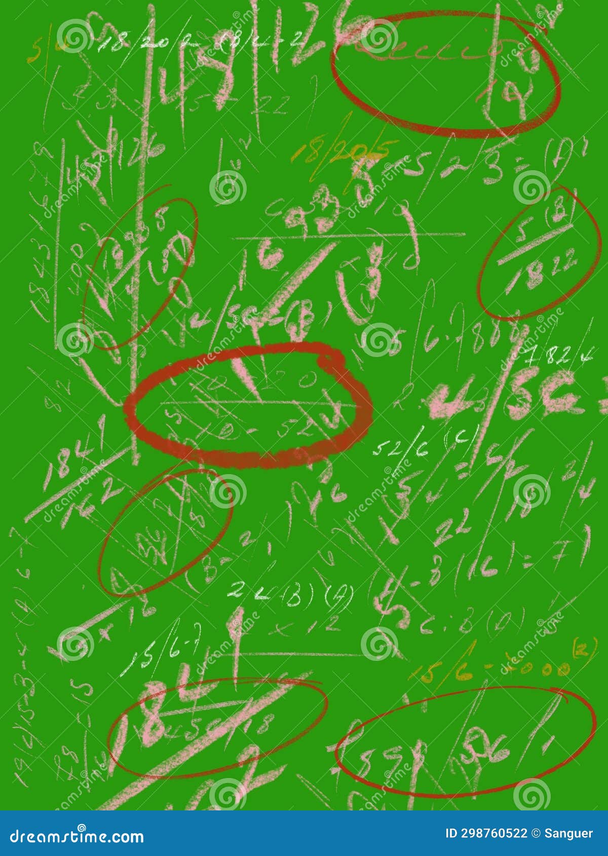 Illustration of a Blackboard with Fictional Math Problems Stock