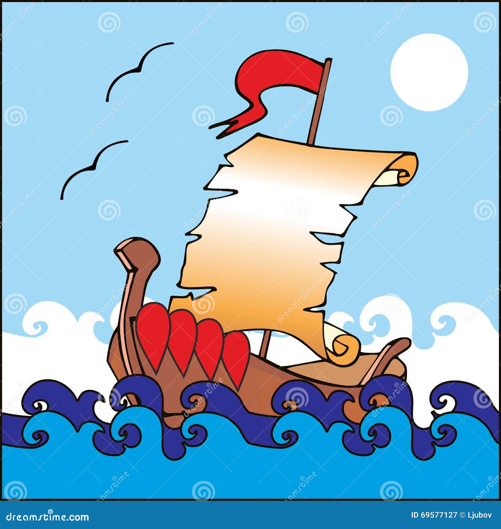 Illustration of Boat with Unrolled Scroll As a Sail. Stock Vector ...