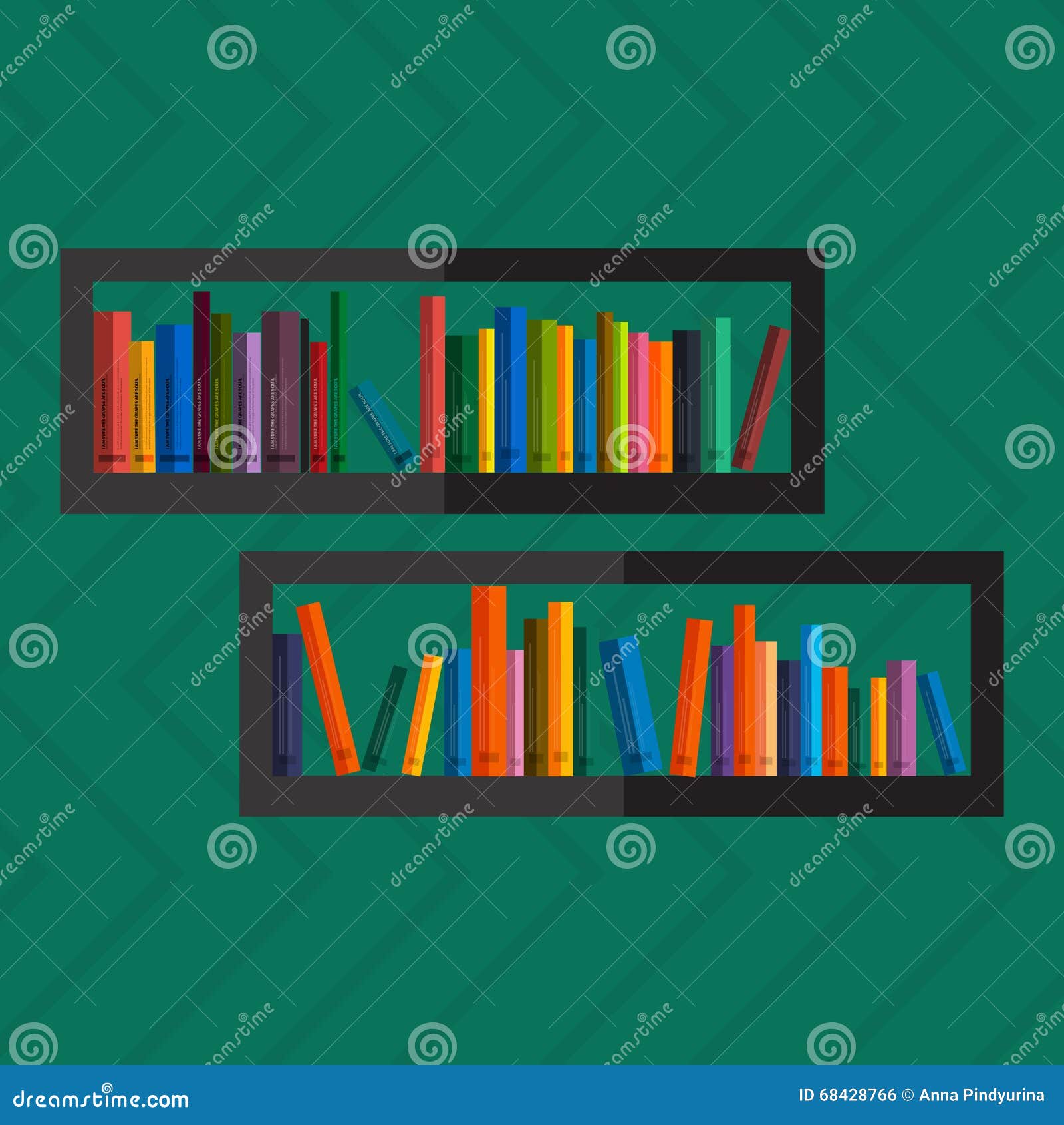 Illustration Of Bookshelfon Wall With Books In Vector Flat Style