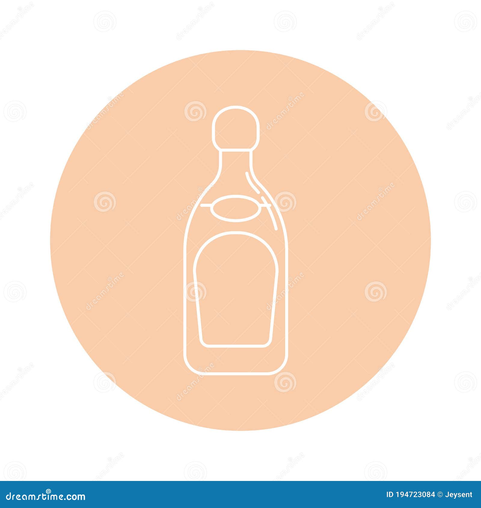 Illustration of Bottle of Tequila in Flat Style in Form of Thin Lines