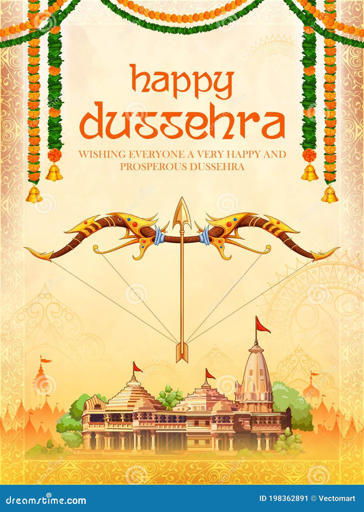 bow and arrow of rama in festival of india background for dussehra