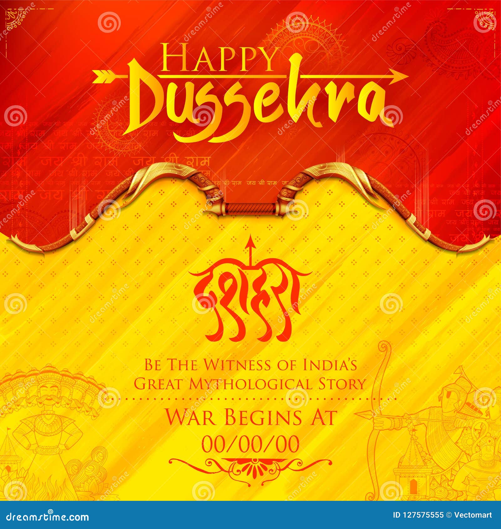 Bow and Arrow of Rama in Happy Dussehra Festival of India Background Stock  Vector - Illustration of banner, editable: 127575555