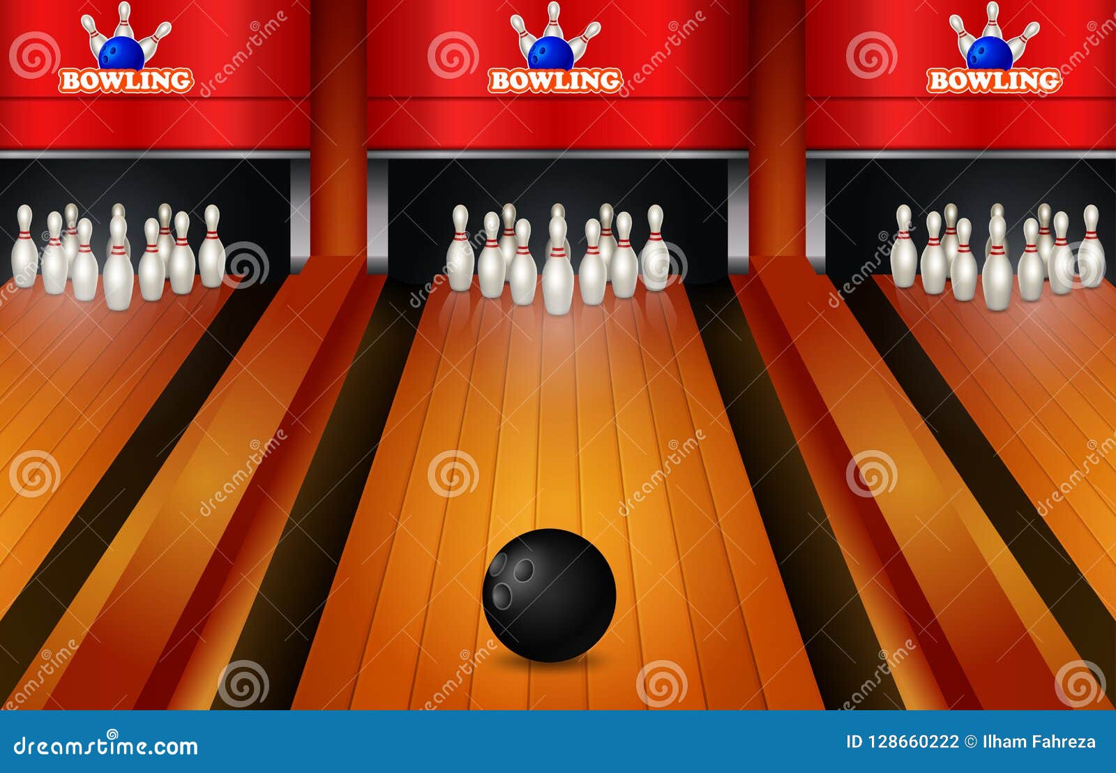 Download Bowling Game With Bowling Lane Ten Pins And Ball Realistic ...