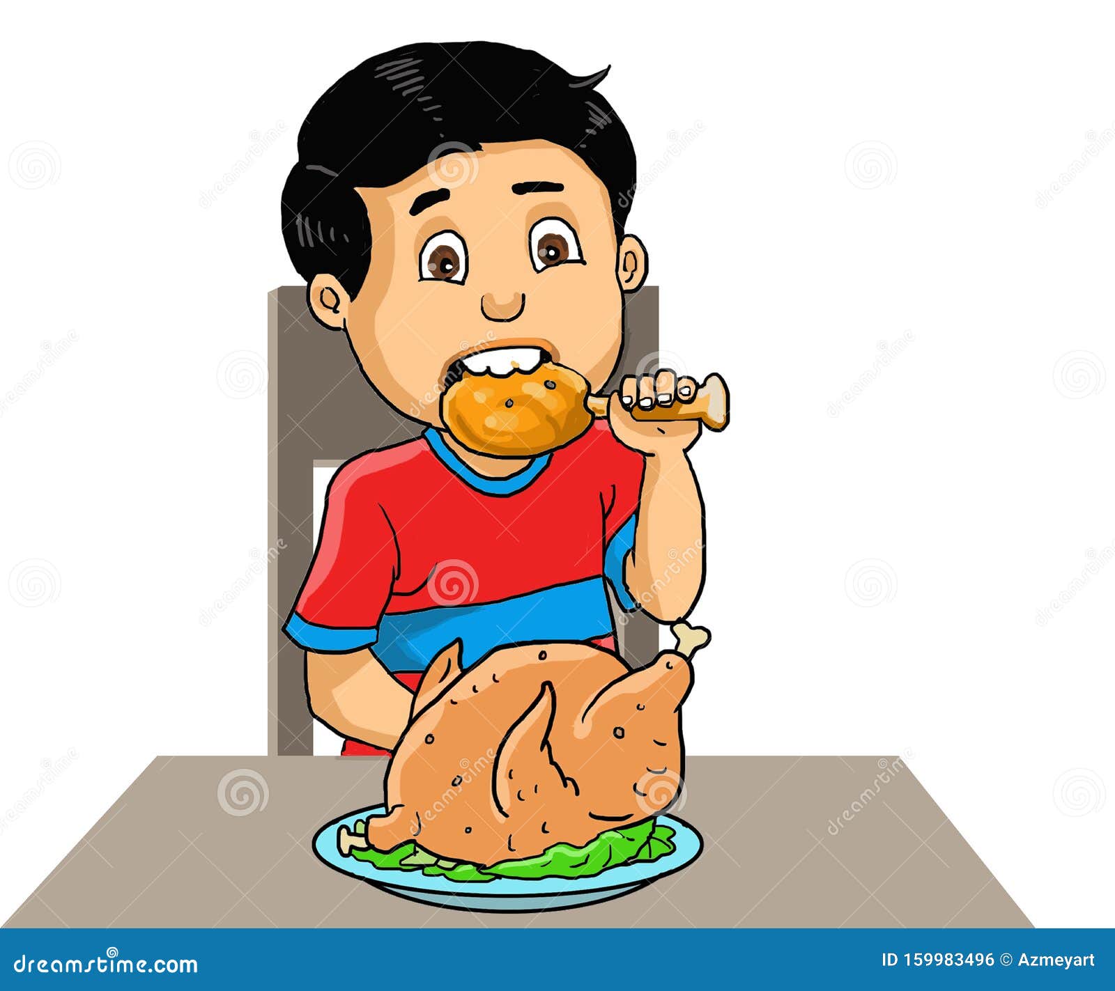 Illustration Boy Eat Fried Chicken Stock Illustration - Illustration of  character, fried: 159983496