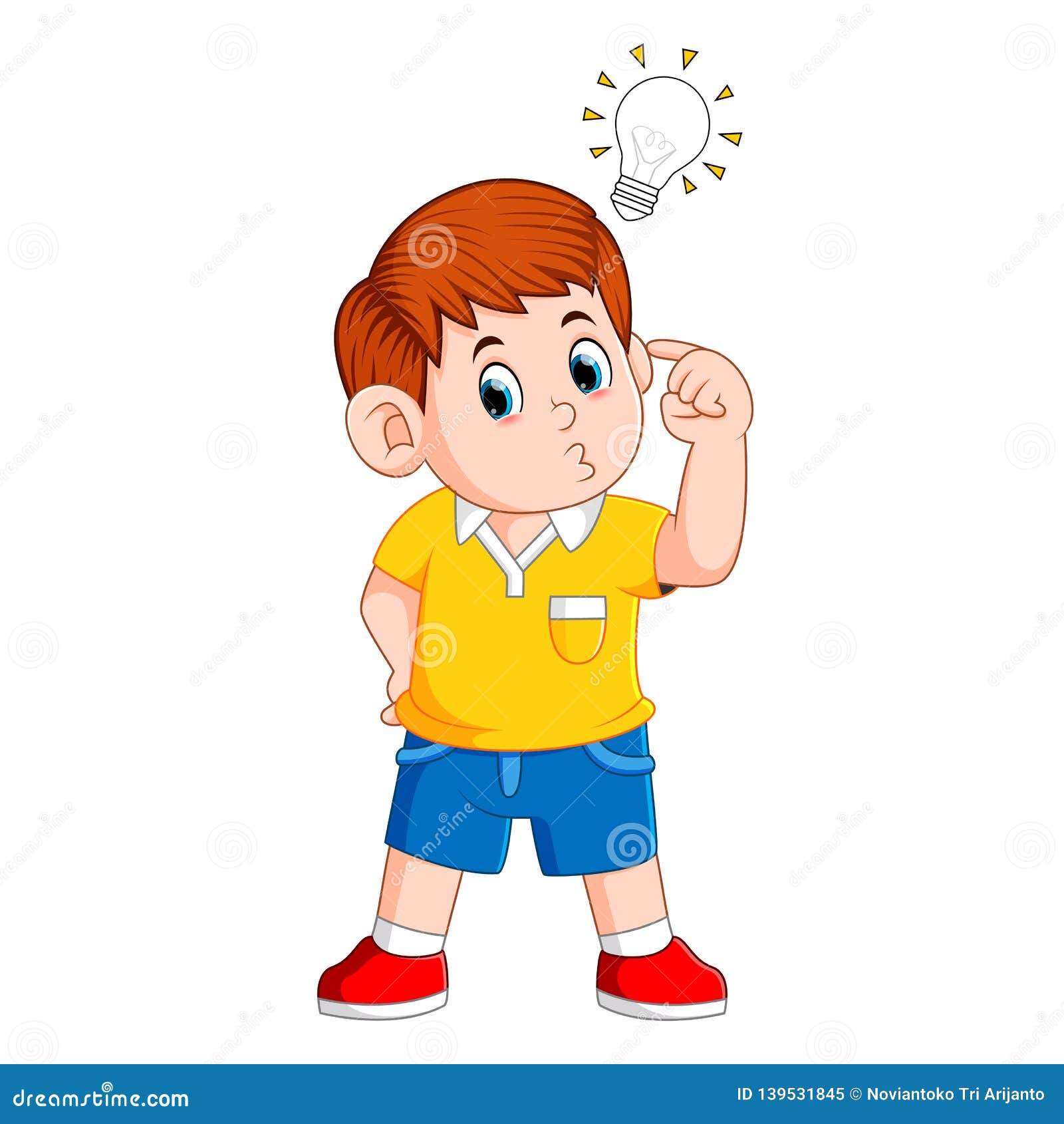 Illustration of boy thinking and get bright idea