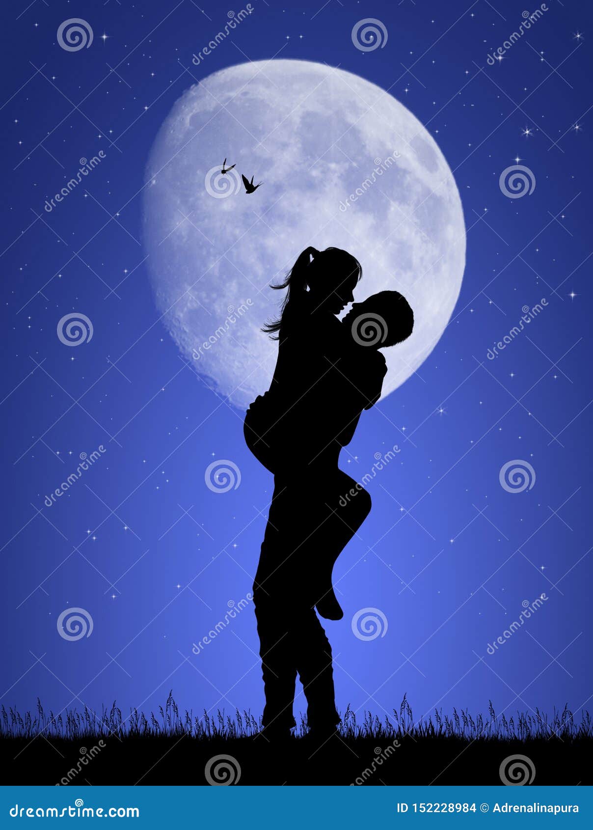 boyfriends kissing in the moonlight