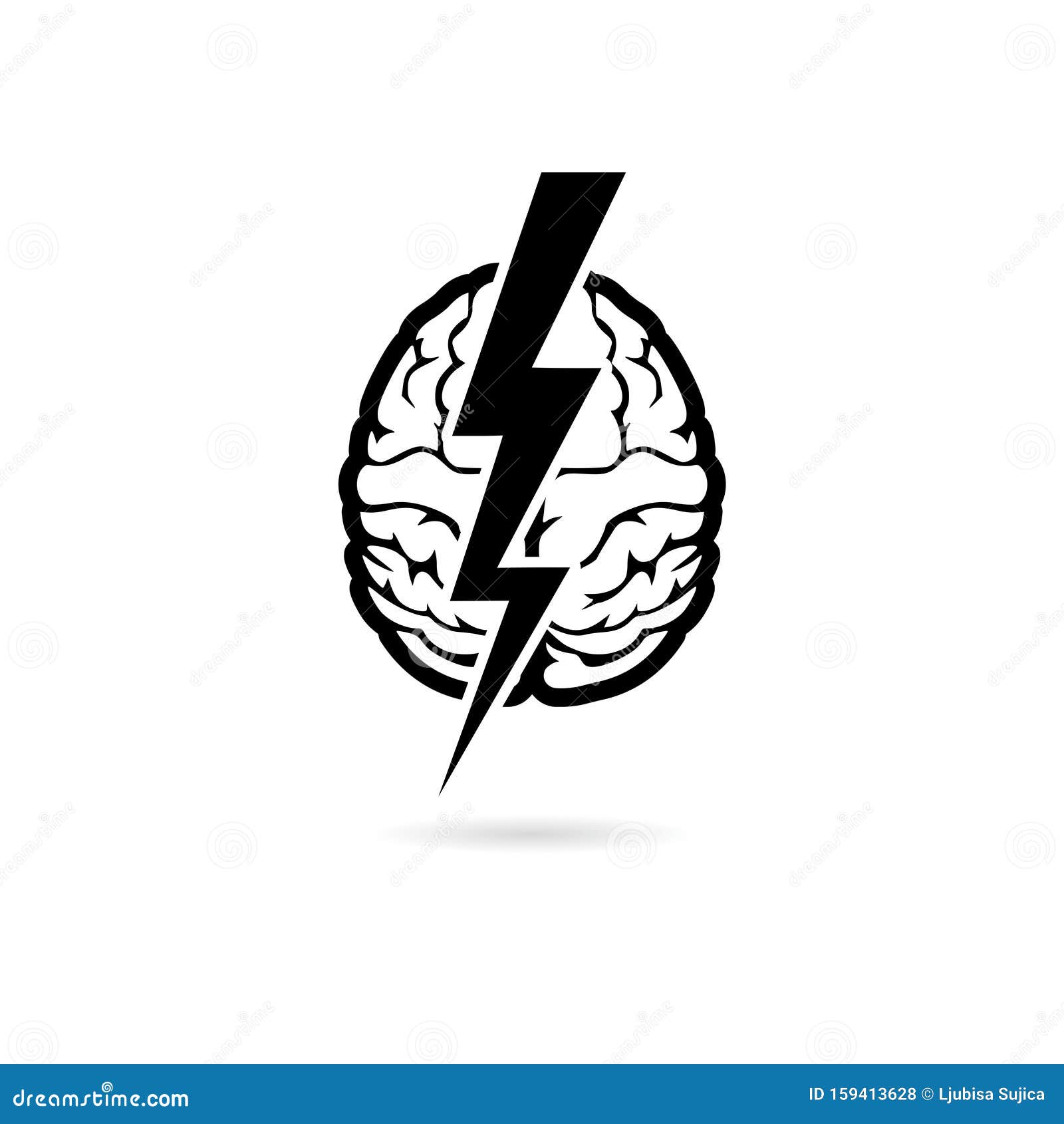 Illustration of a Brain with a Lightning Icon Stock Vector