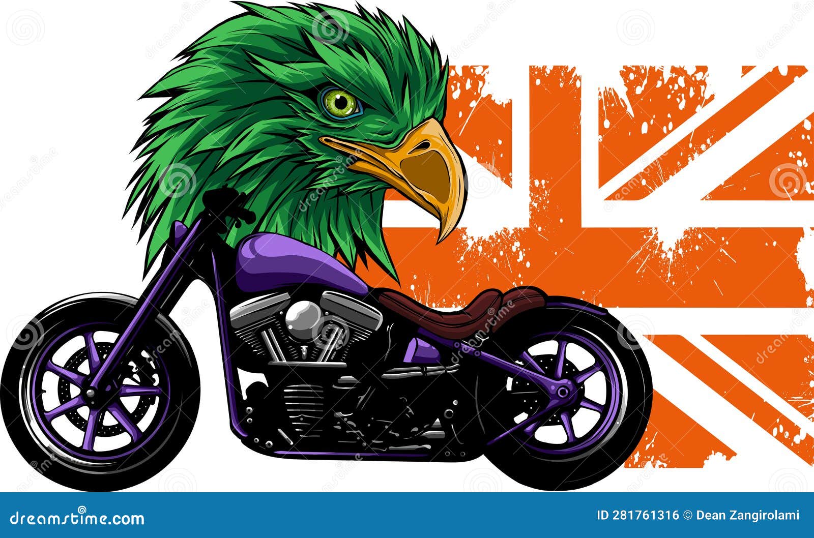 Vector Illustration of British Flag Motorcycle with Eagle Head Stock
