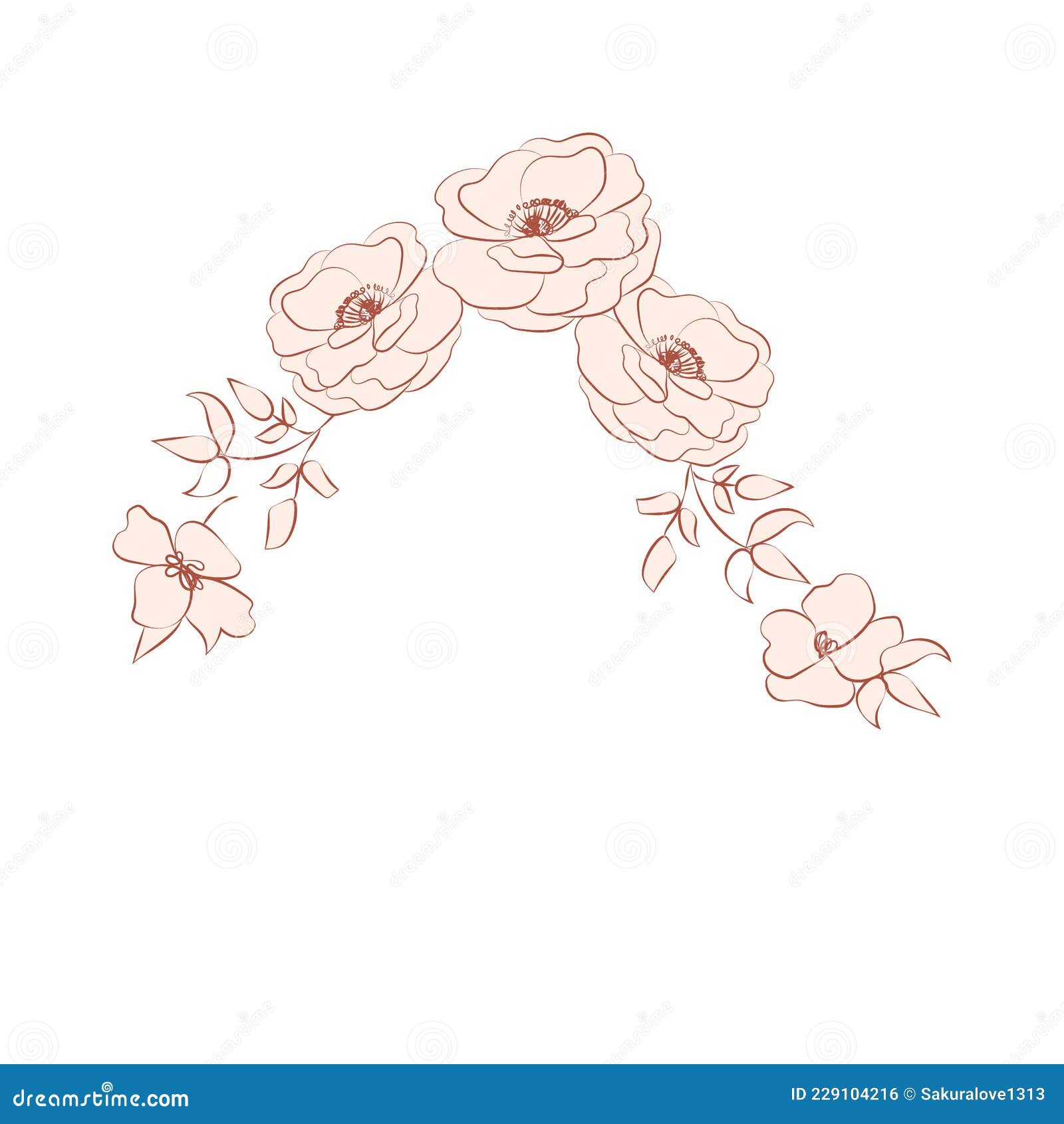 Illustration Brown Beige Nude Flowers One Line Drawing Line Art