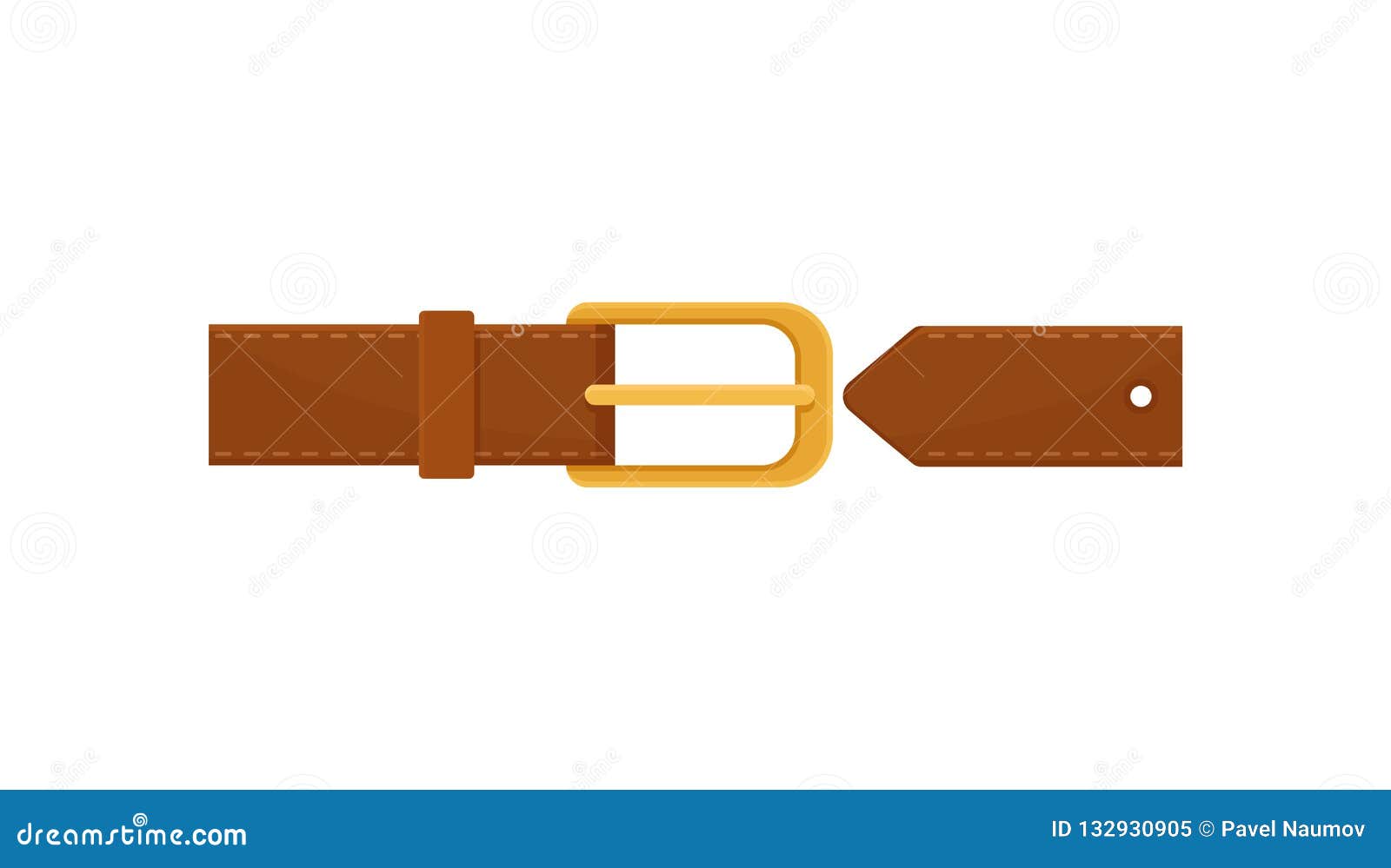 Brown Leather Belt with Gold-plated Metal Buckle. Element of Clothing ...