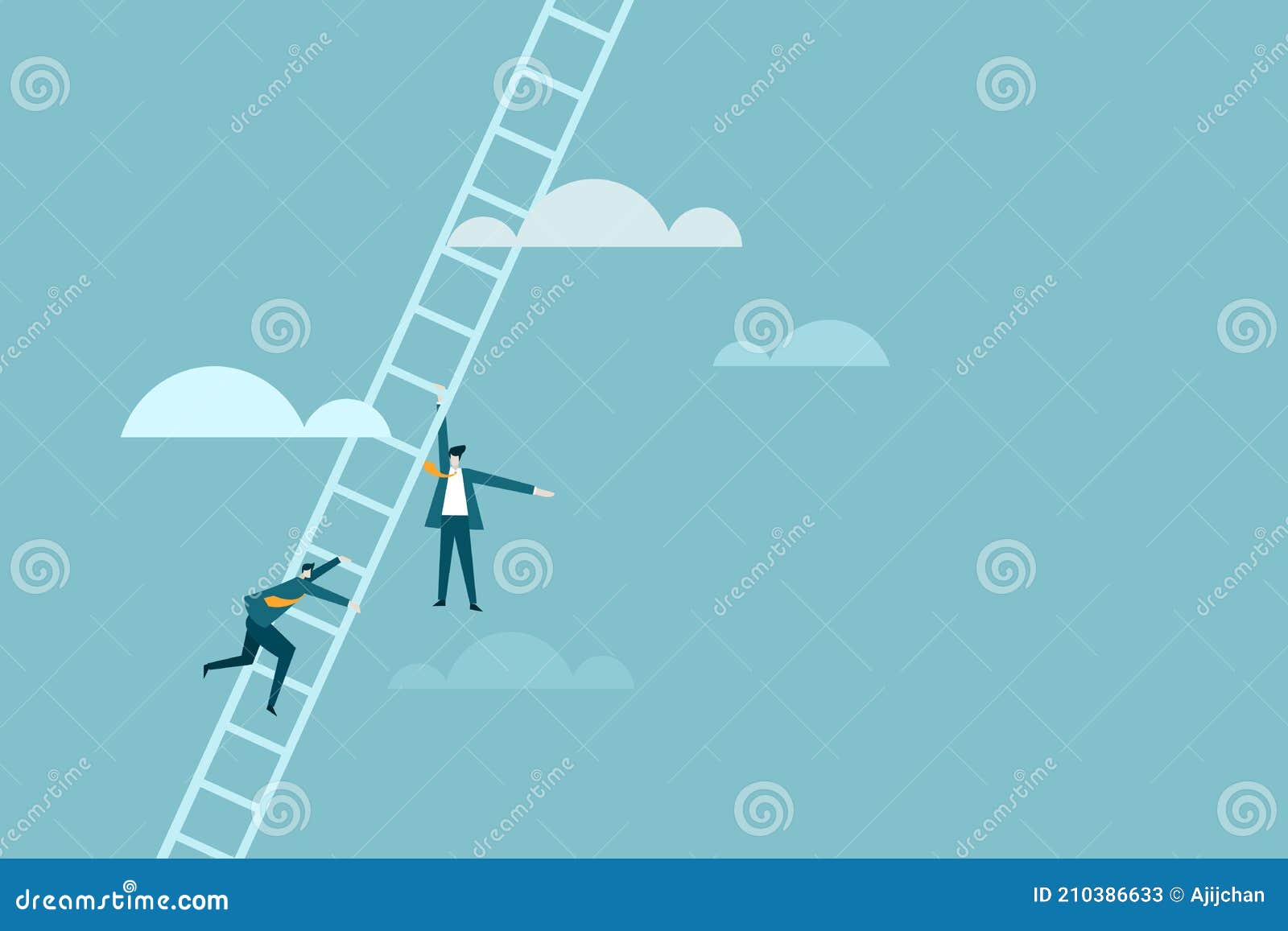 Businessmen Falling Down while Climbing Up a Ladder that Goes High Up ...