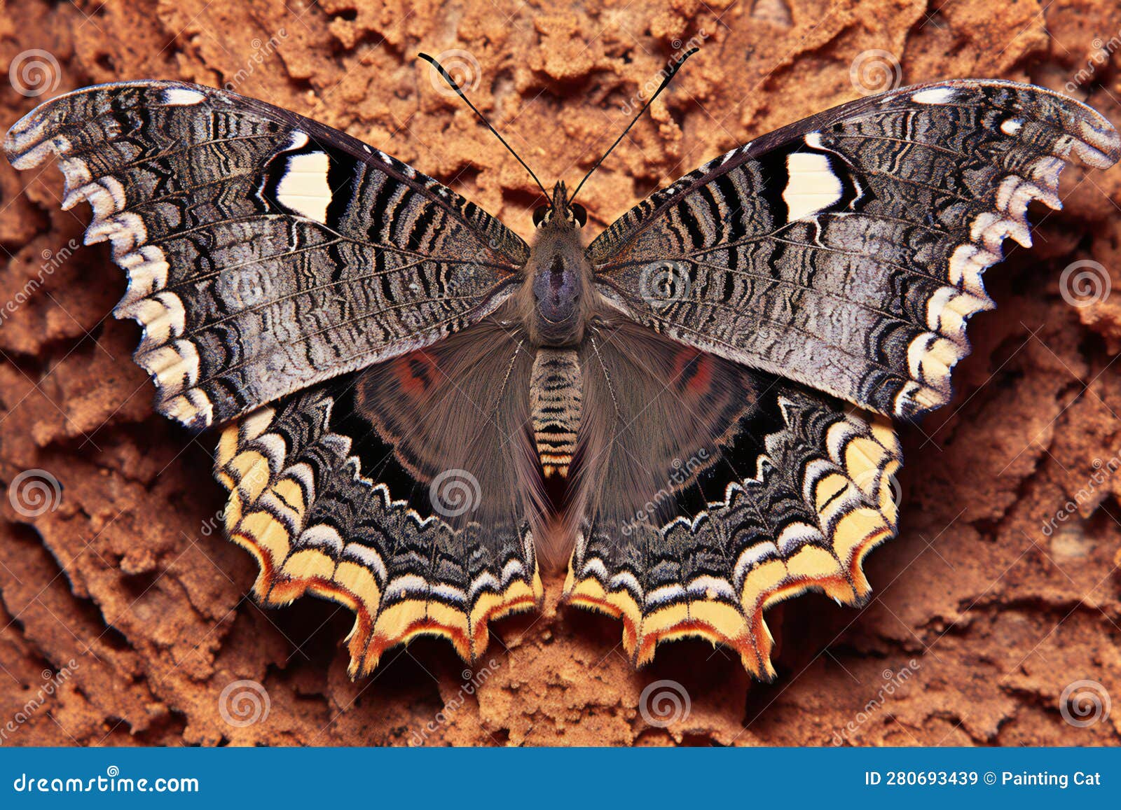 Butterfly on the Bark of a Tree, Close-up Stock Illustration