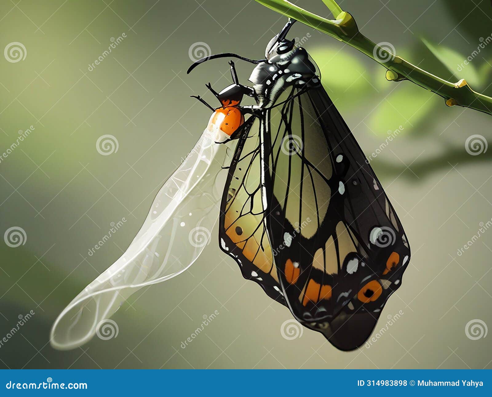 Illustration of a Butterfly First Emerging from Its Cocoon Stock