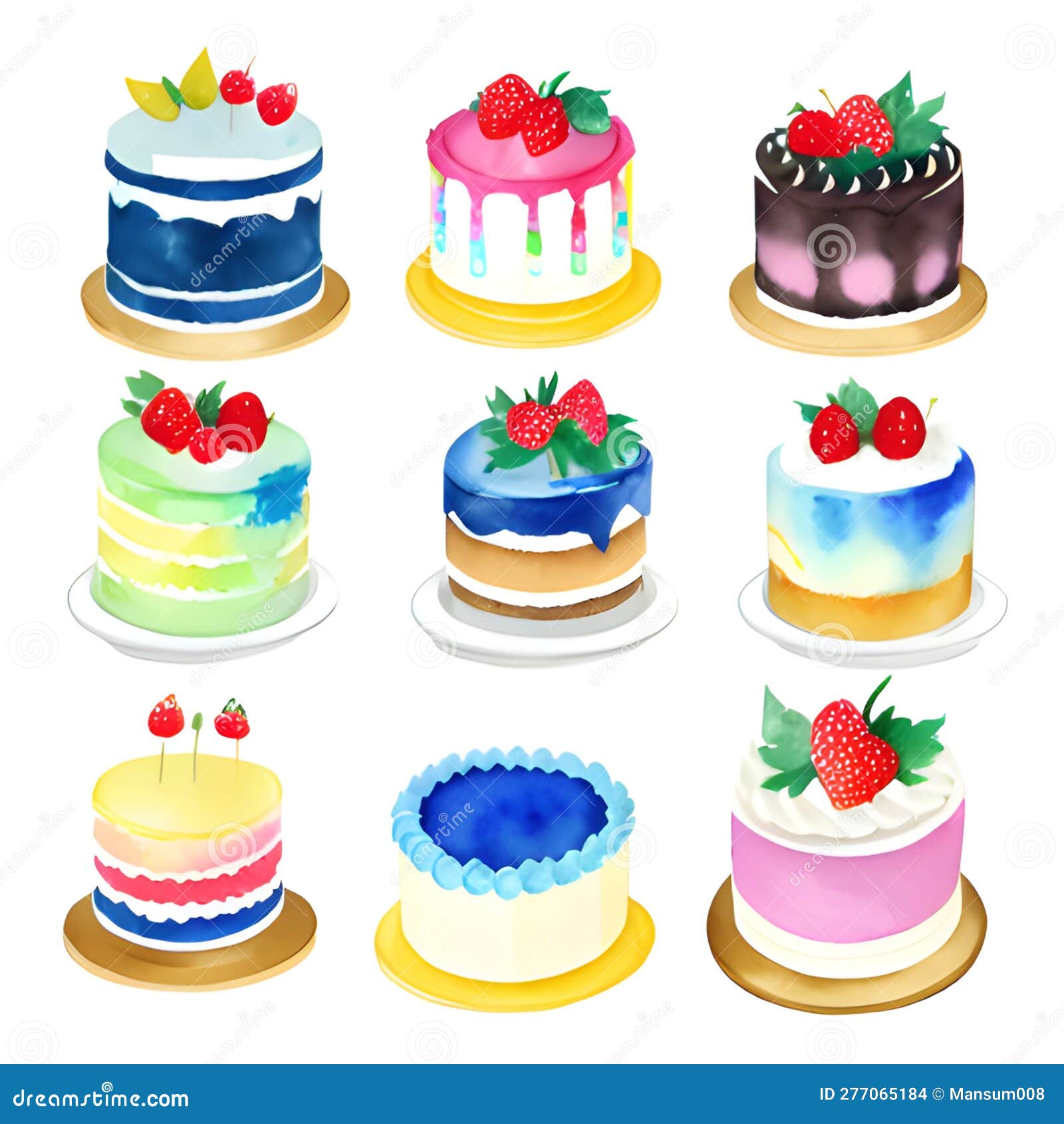 Illustration of a Cake with a Cake, Watercolor Style, AI Generated