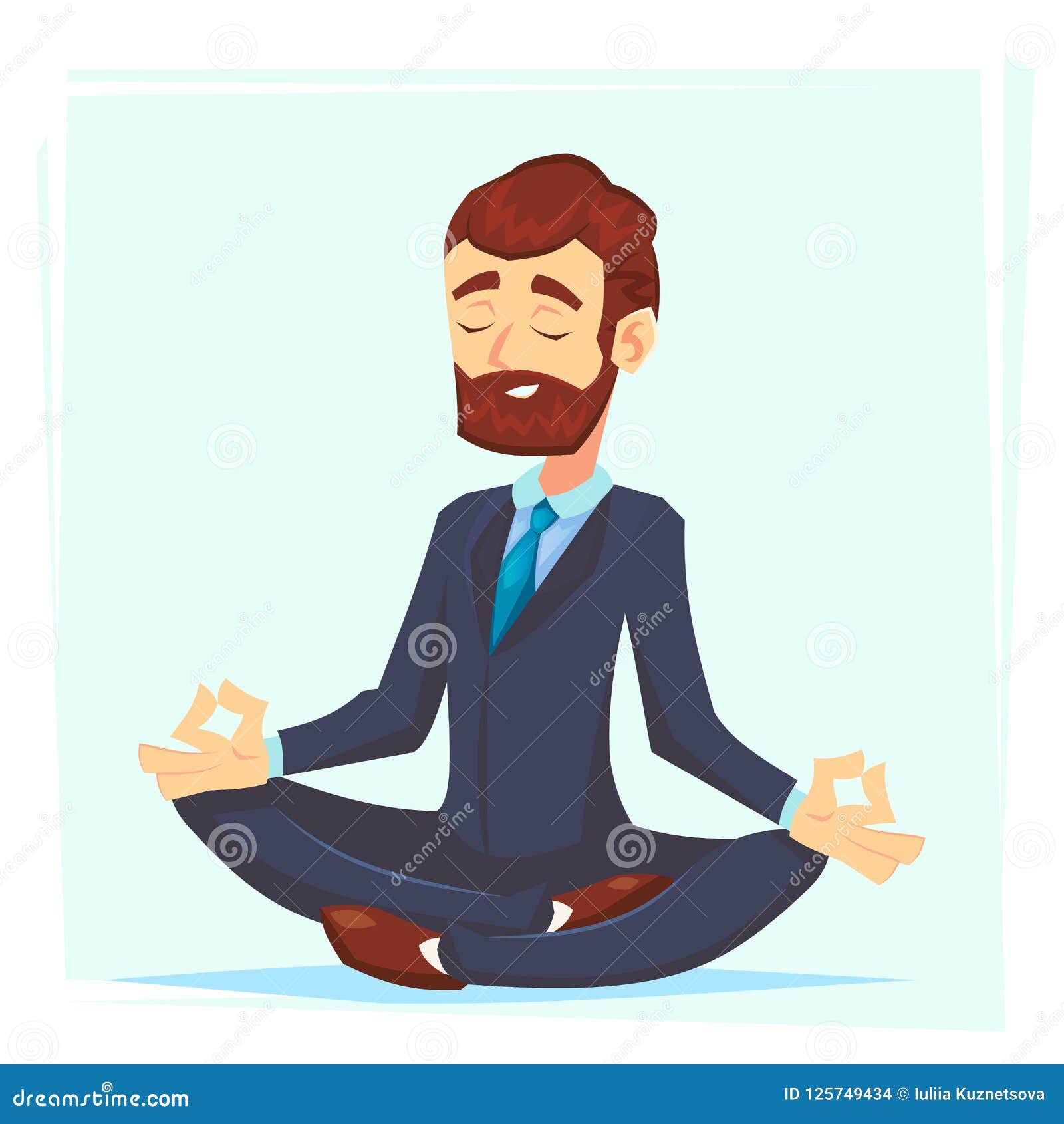 Illustration Of A Calm Young Cartoon Businessman Sitting Cross