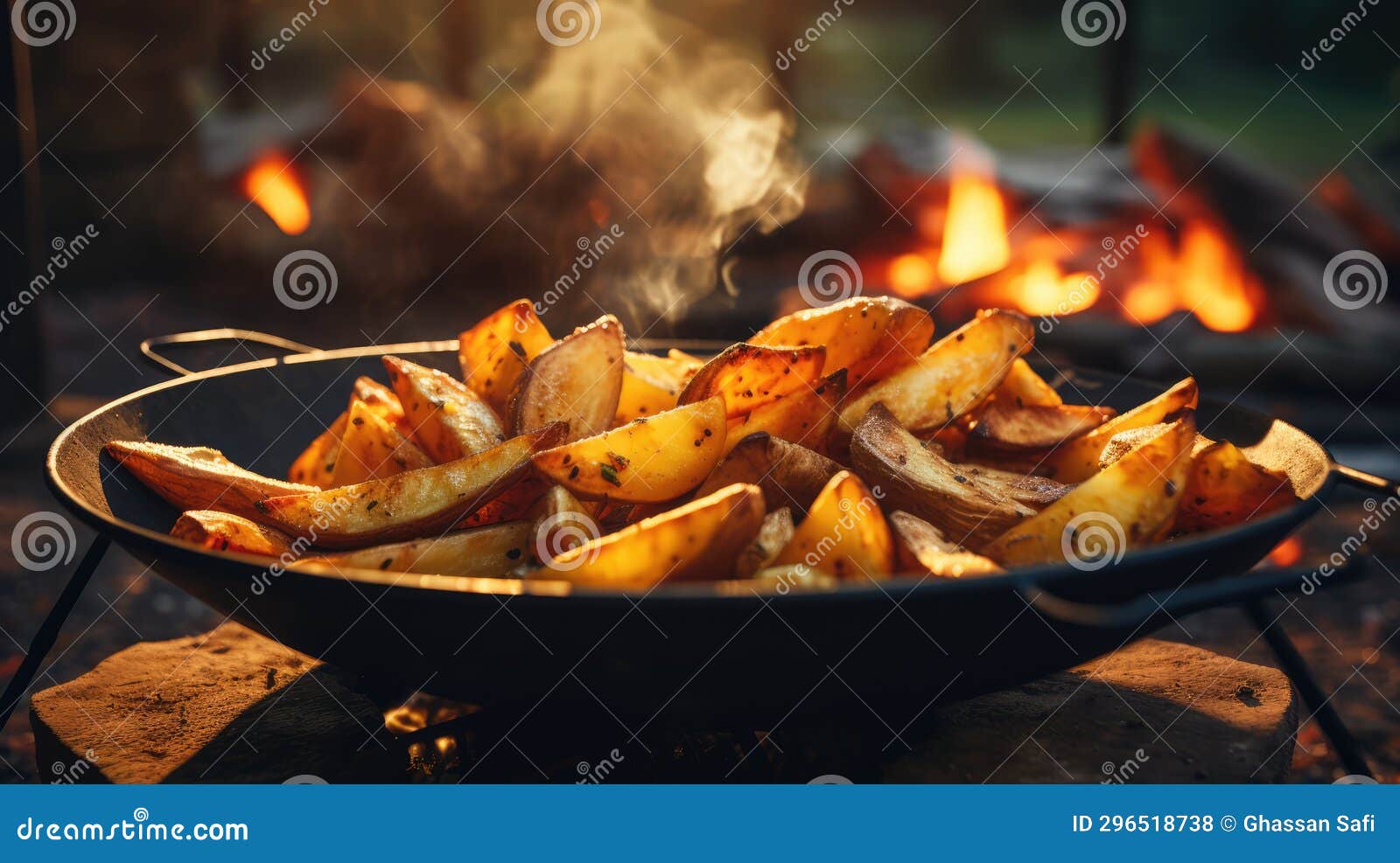 Potato Wedges Done on Fire during Camping Stock Illustration