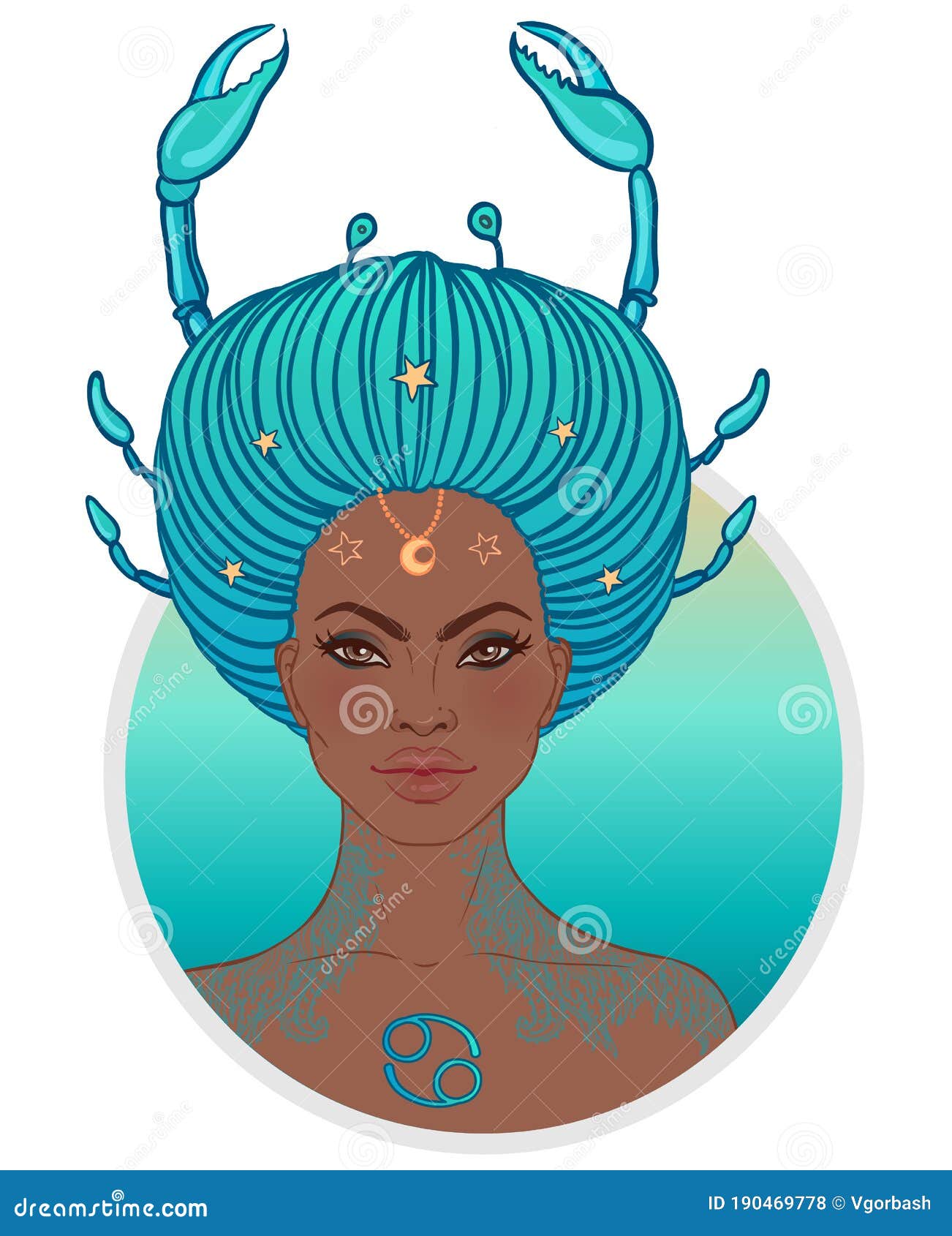 Illustration Of Cancer Astrological Sign As A Beautiful African