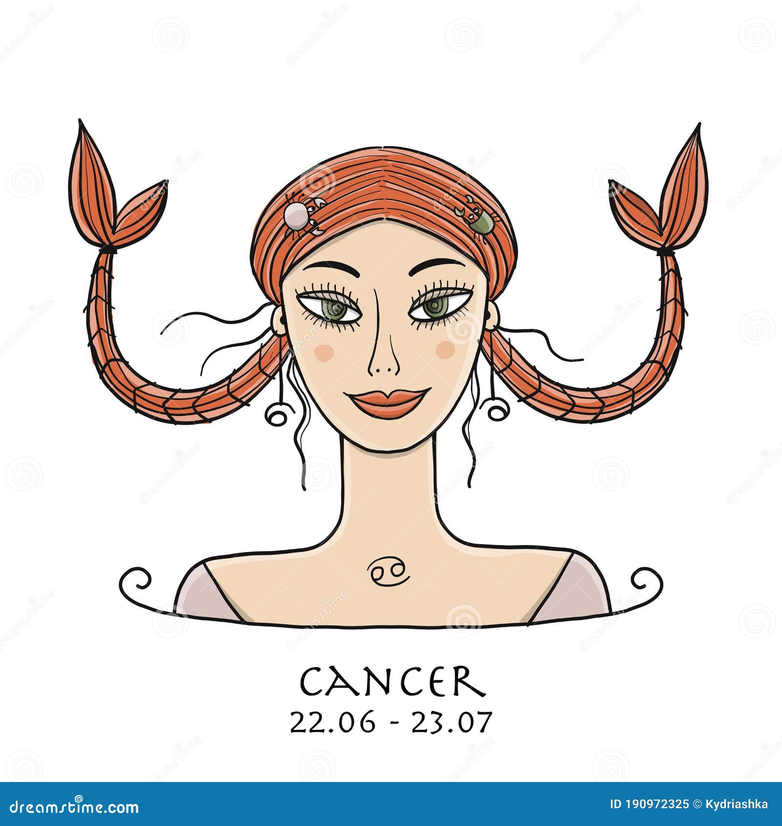 Illustration Of Cancer Zodiac Sign Element Of Water Beautiful Girl