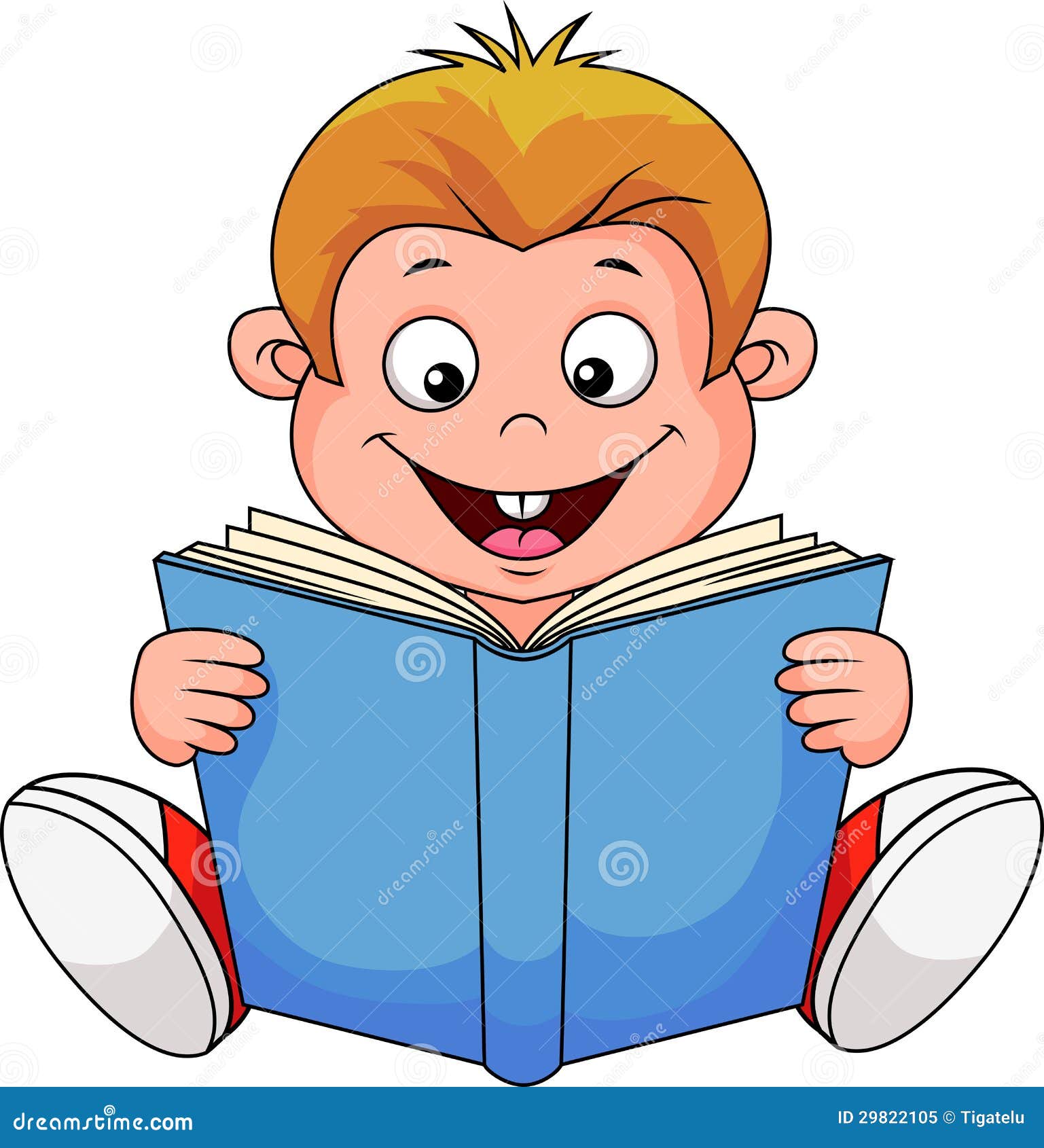 A Cartoon Boy Reading a Book Stock Vector - Illustration of back, nursery:  29822105