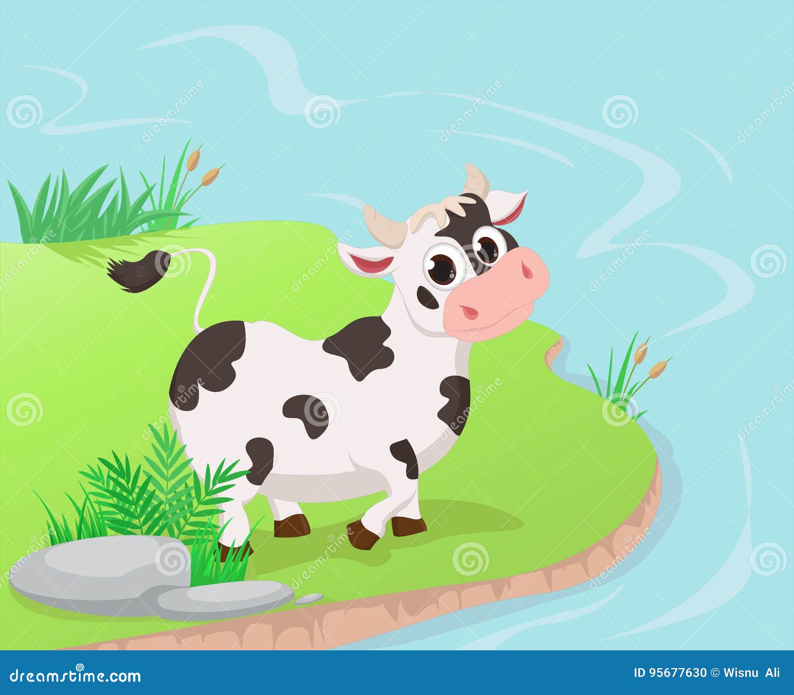 Illustration of Cartoon Cow by the River Stock Vector Illustration of