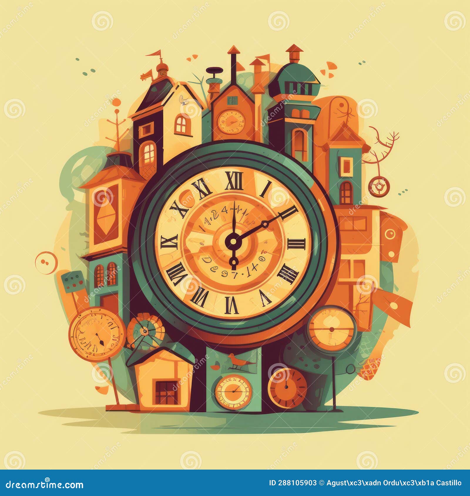 Illustration of a Cartoon Desktop Clock. Generative AI. Stock