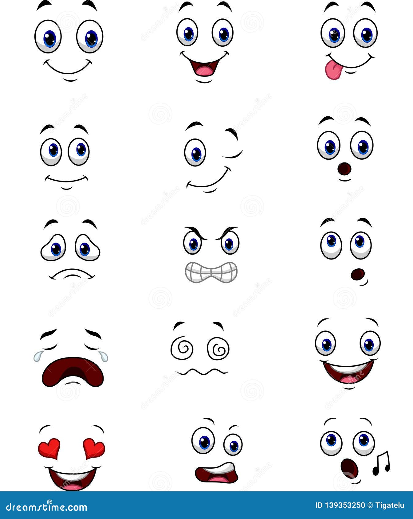 Cartoon Faces Expressions Collection Set Stock Vector - Illustration of ...