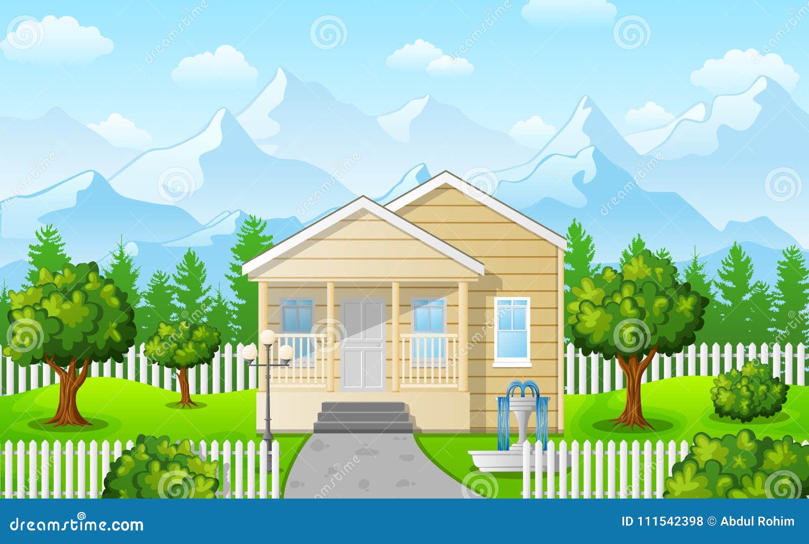 Cartoon Family House on Mountain Against the Blue Sky Background Stock  Vector - Illustration of modern, exterior: 111542398