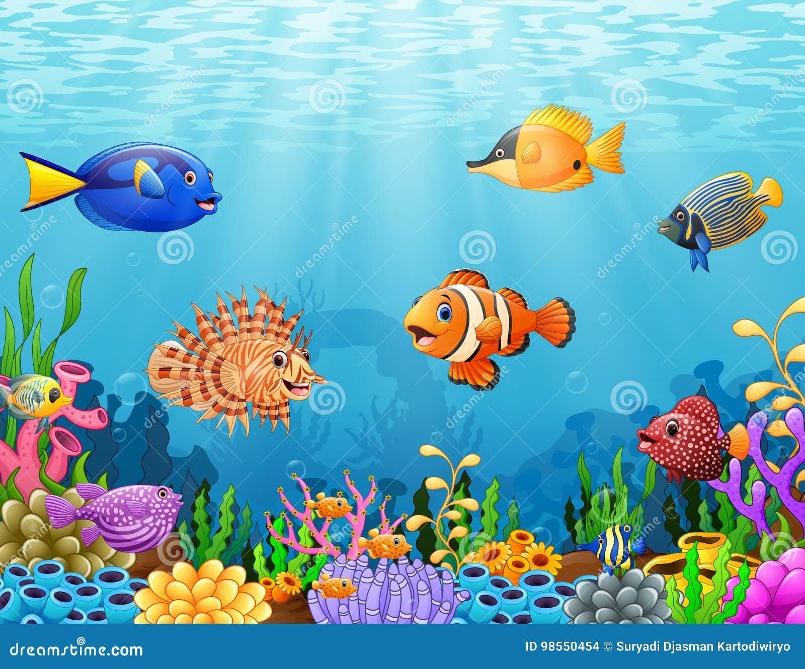 Cartoon fish under the sea stock vector. Illustration of coral - 98550454