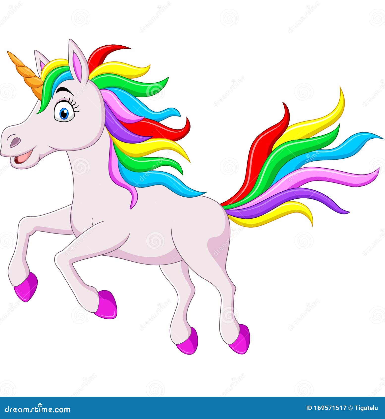 Cartoon Funny Rainbow Unicorn Horse Jumping Stock Vector - Illustration