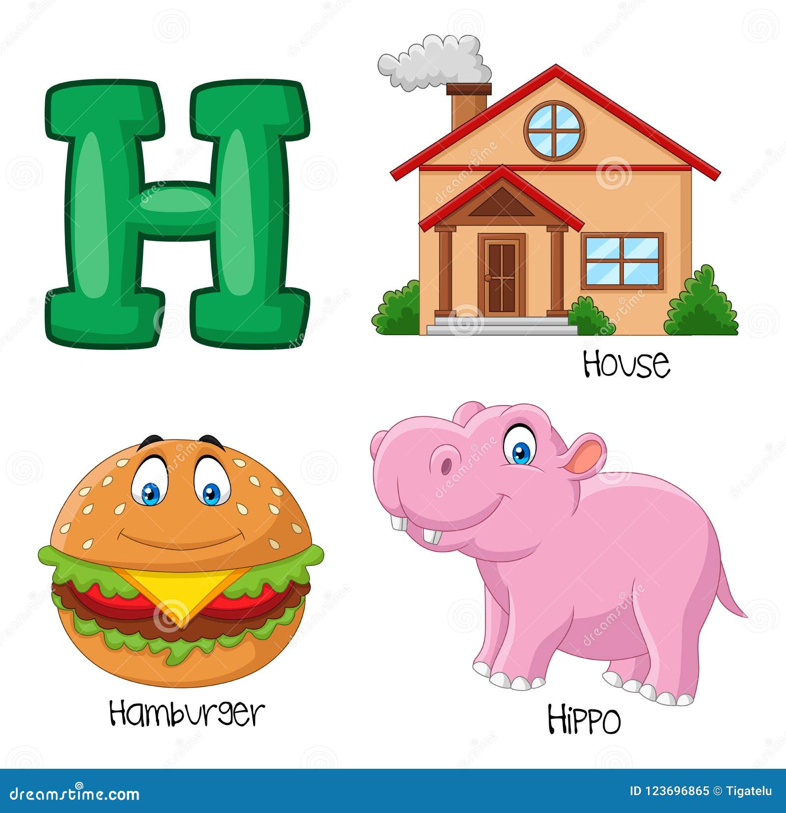 Cartoon H alphabet stock vector. Illustration of animal - 123696865