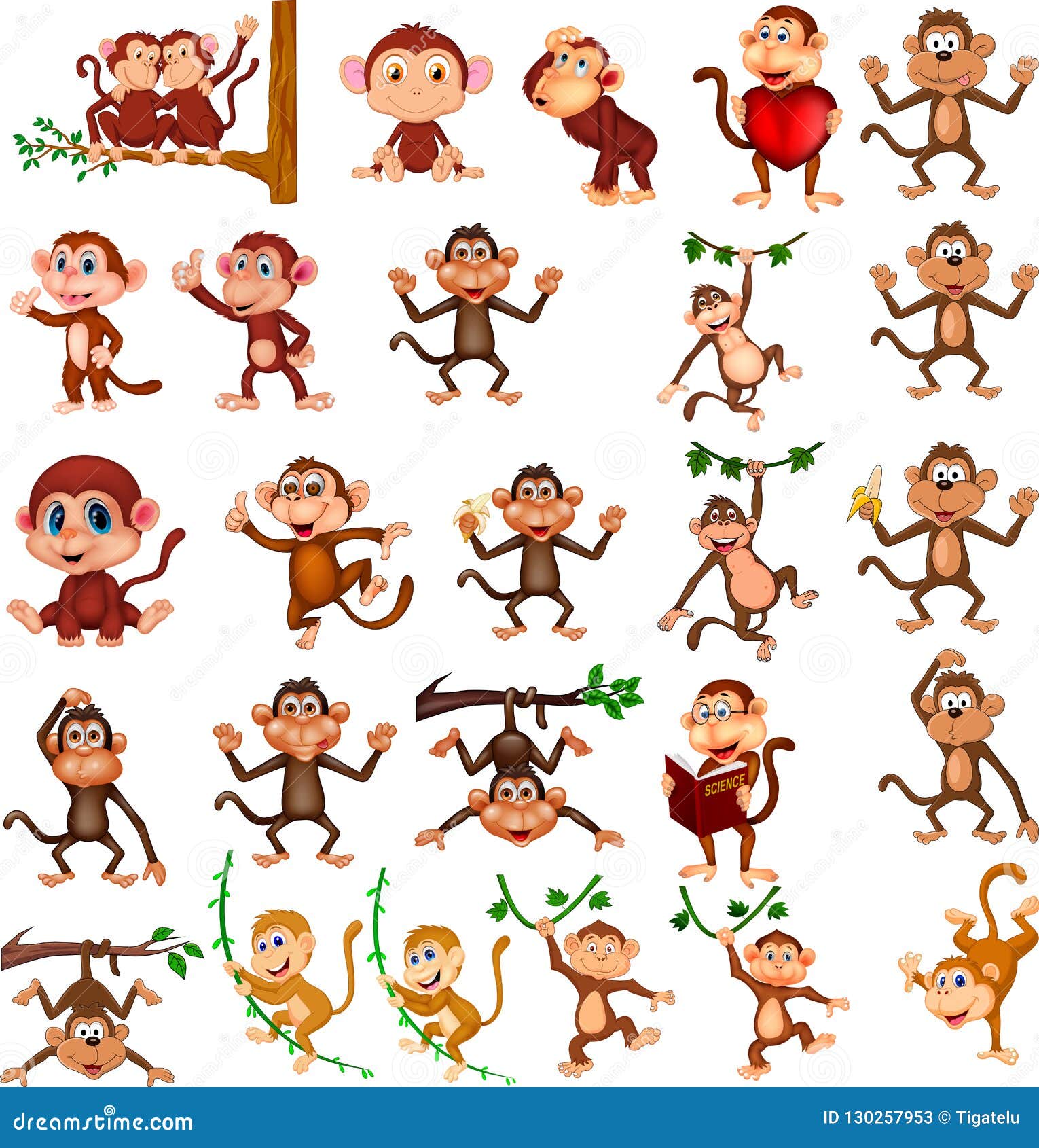 Cartoon Happy Monkey Collection with Different Actions Stock Vector -  Illustration of brown, expression: 130257953