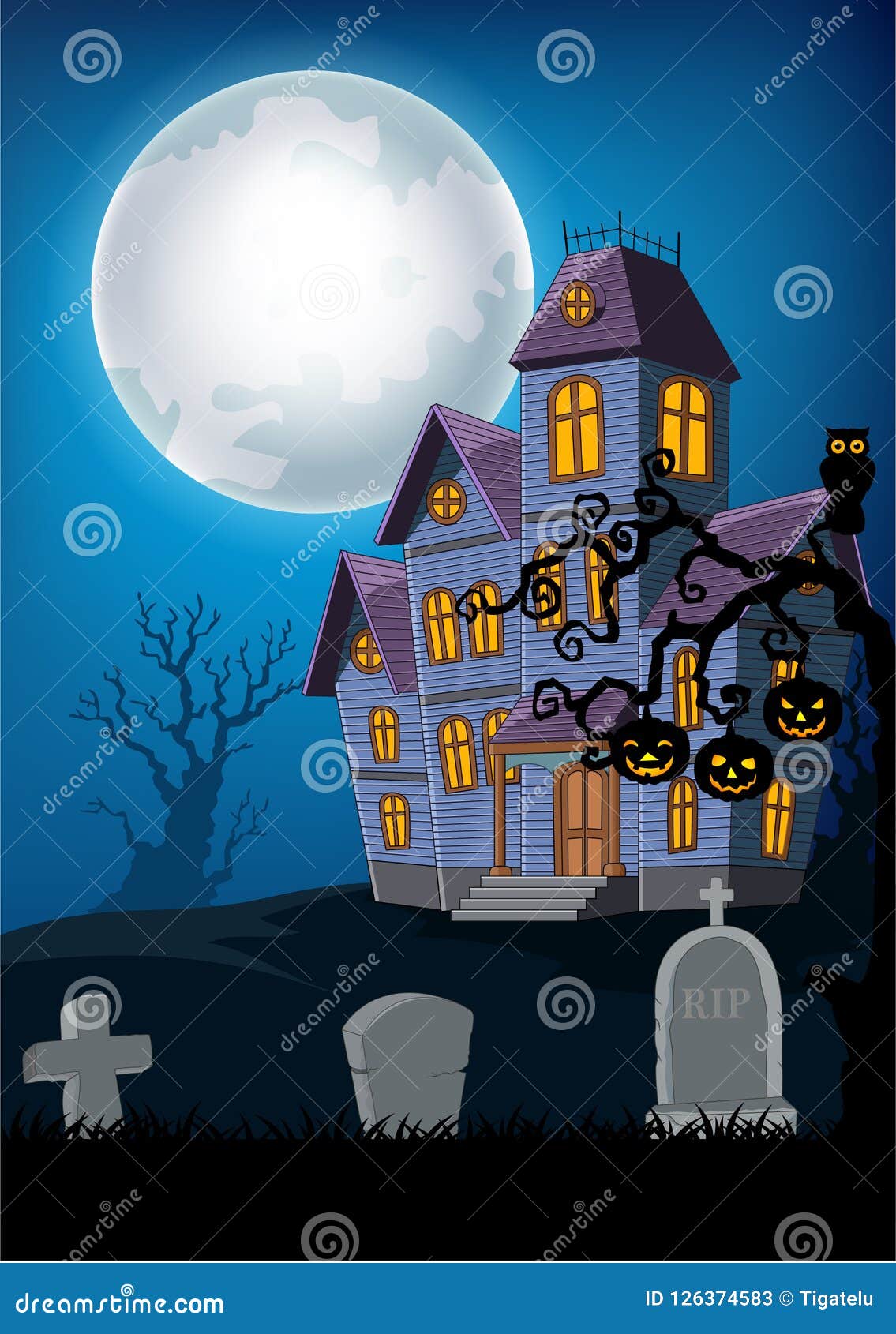 Cartoon Haunted House with Halloween Background Stock Vector ...