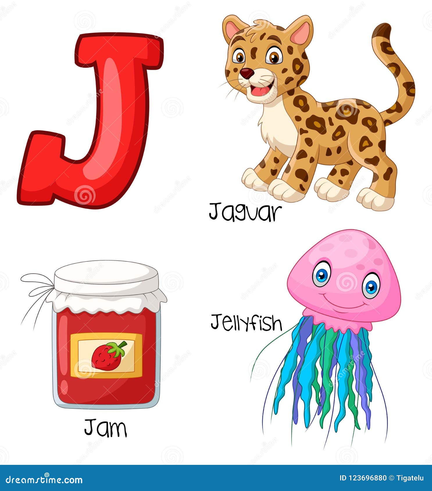 Cartoon J alphabet stock vector. Illustration of jaguar - 123696880