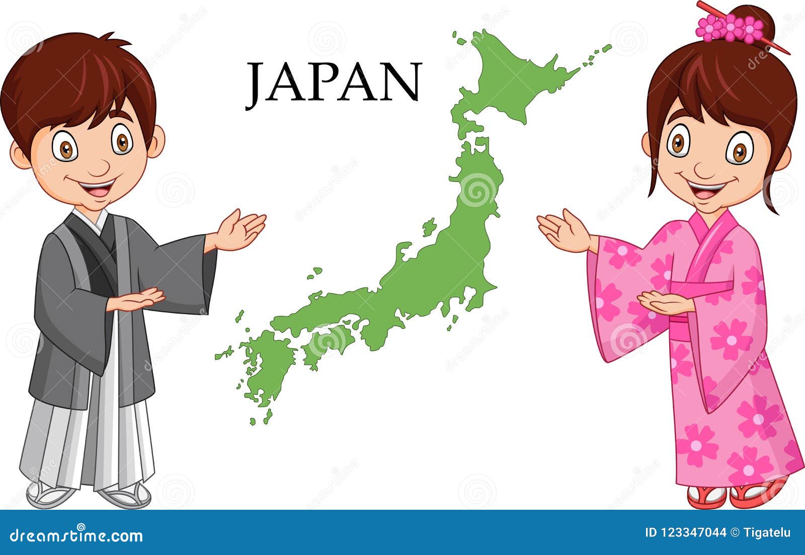 Cartoon Japanese Couple Wearing Traditional Costume Stock