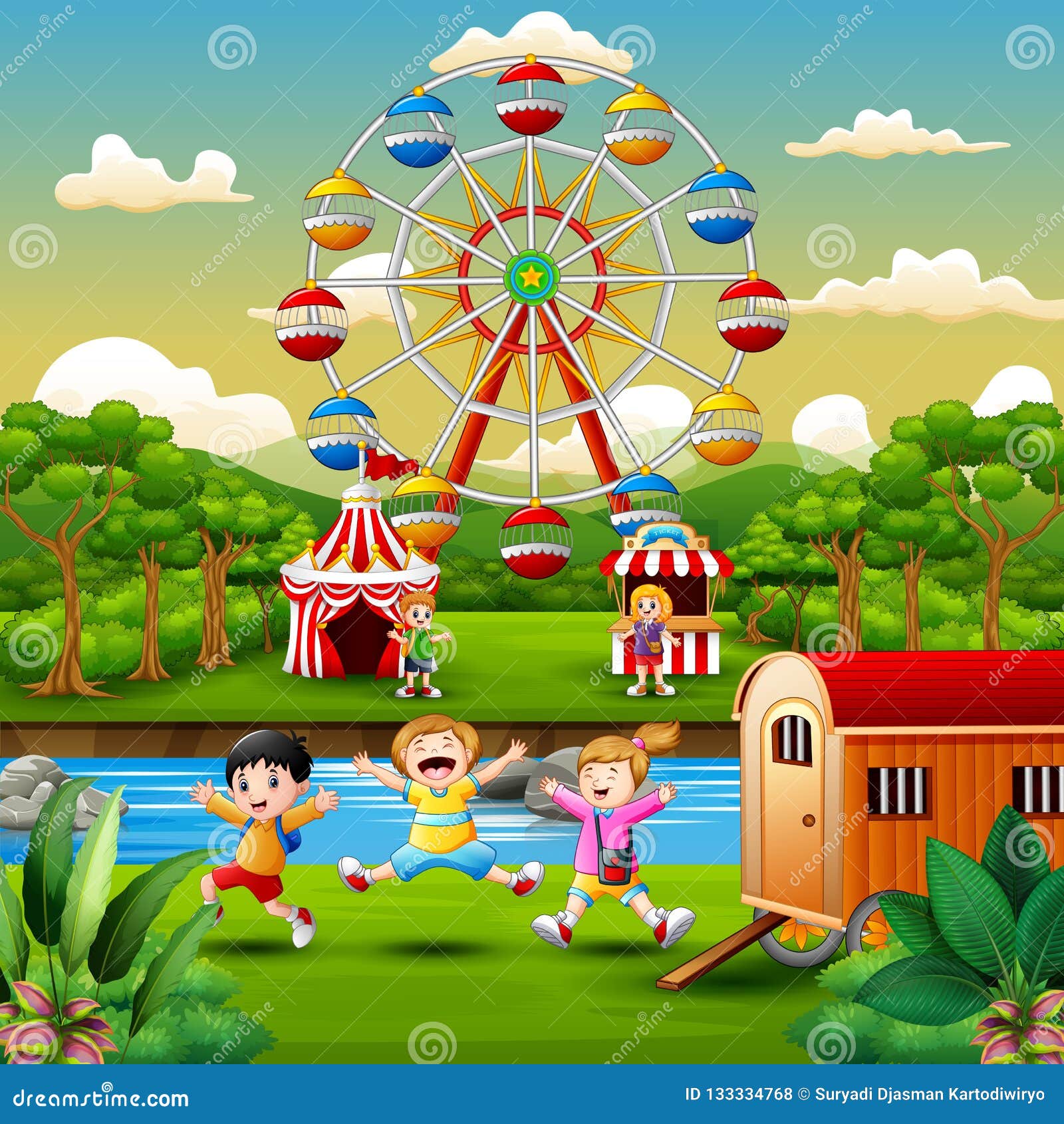 Cartoon of Kids Having Fun at Amusement Park Stock Vector - Illustration of grass, ferris: 133334768 Cartoon of Kids Having Fun at Amusement Park Stock Vector - Illustration of grass, ferris: 133334768
