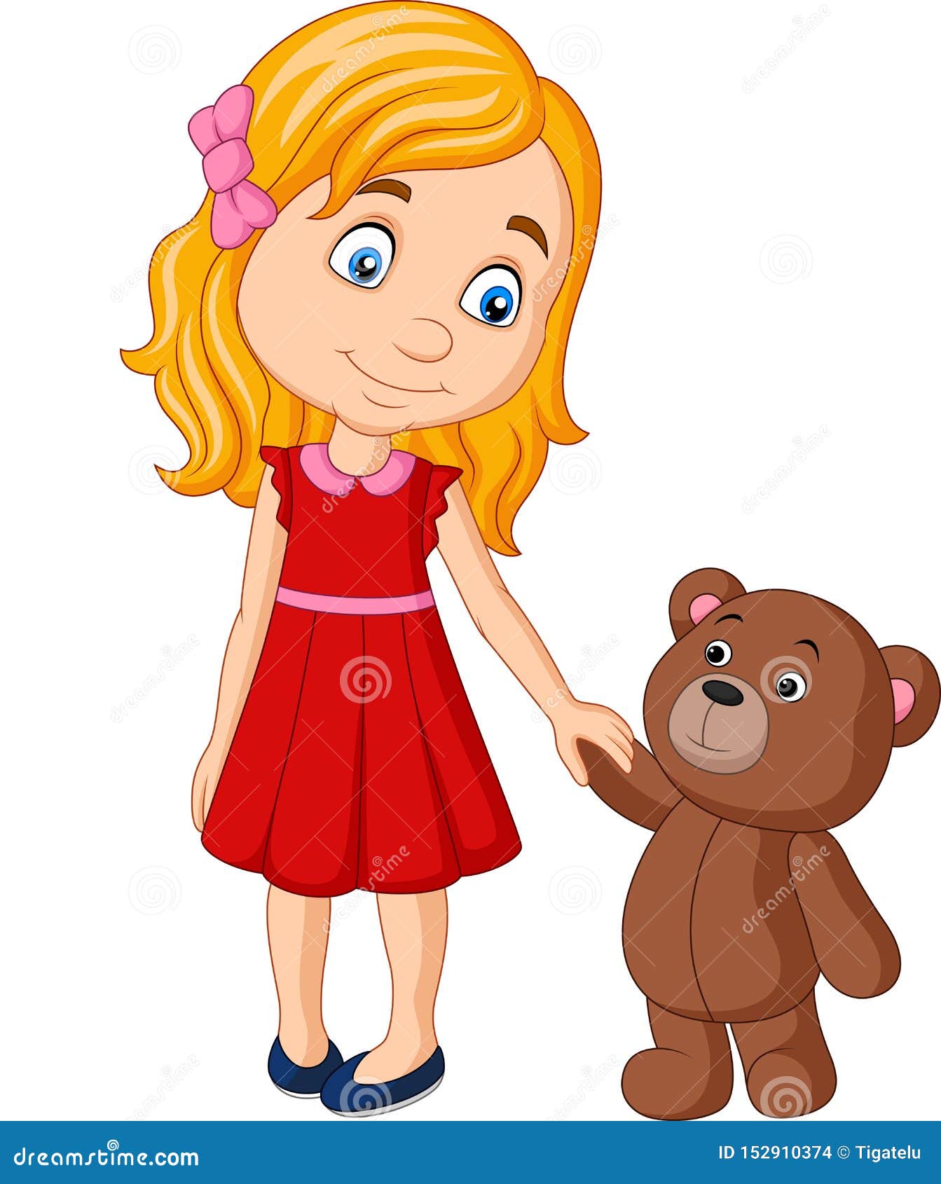 Cartoon Little Girl with Teddy Bear Holding Hand Together Stock Vector -  Illustration of child, blonde: 152910374