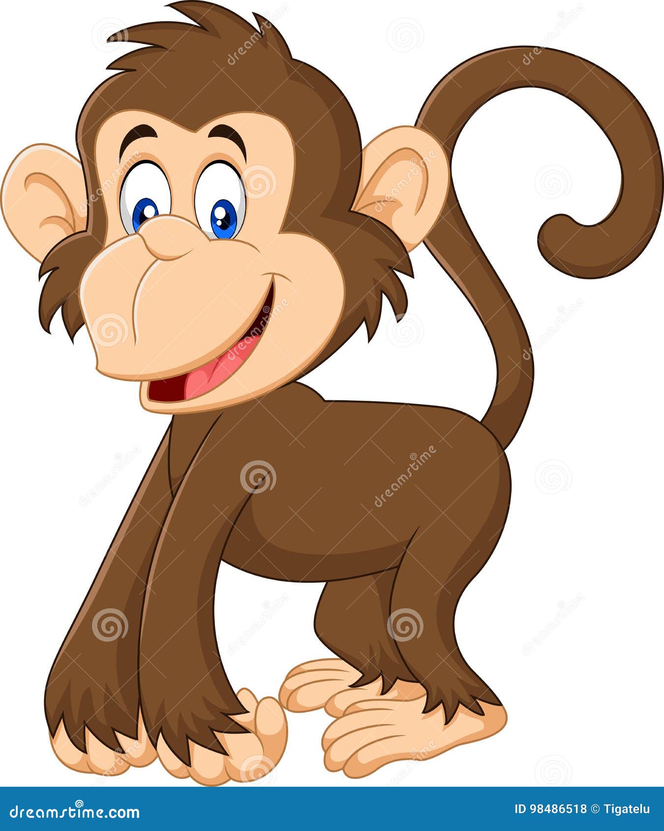 Cartoon Smiling Monkey Isolated on White Background Stock Vector -  Illustration of cute, friendly: 98486518