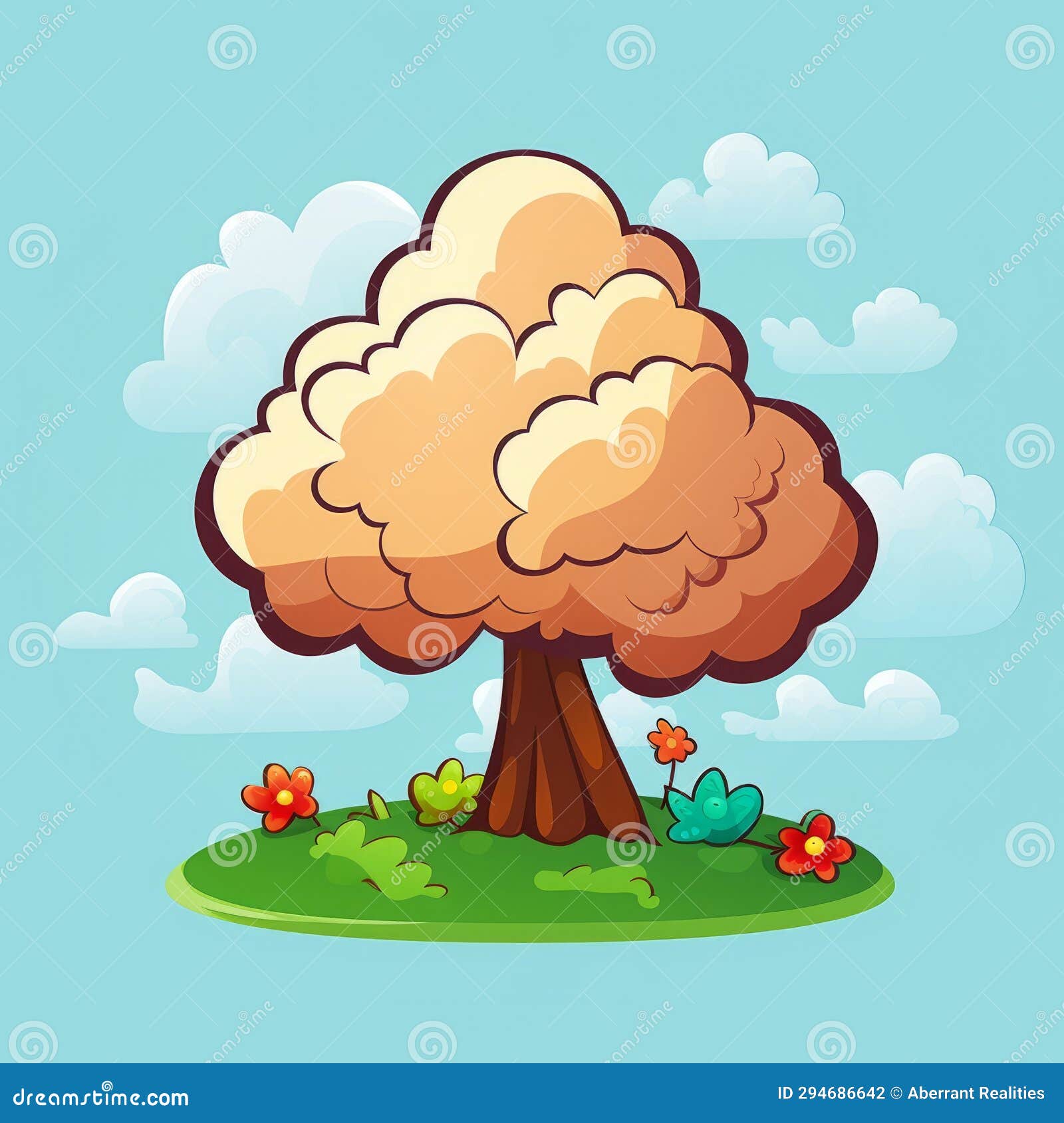 An Illustration of a Cartoon Tree on a Blue Background Stock