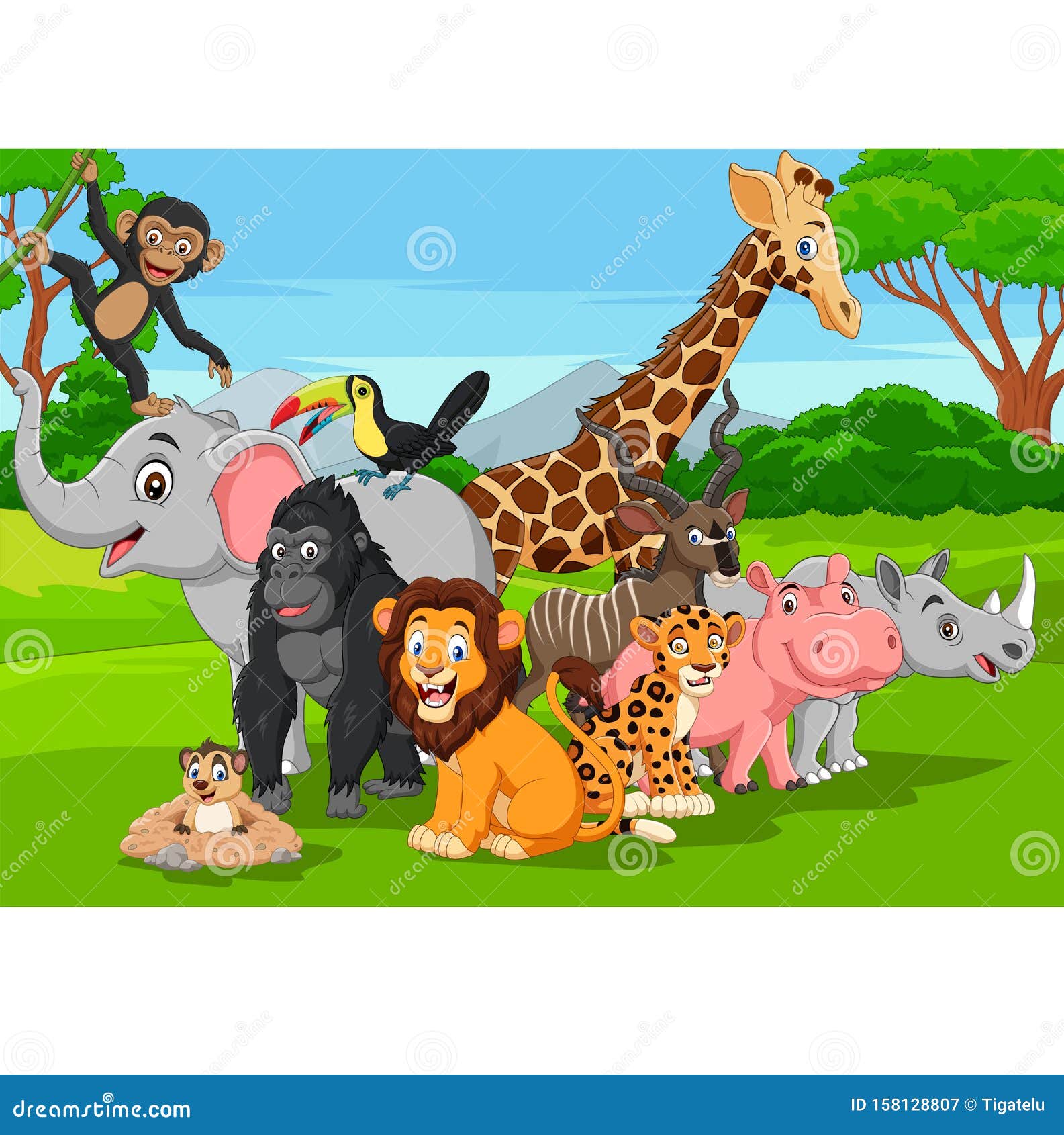 Cartoon Wild Animals in the Jungle Stock Vector - Illustration of funny, mammal: 158128807 Cartoon Wild Animals in the Jungle Stock Vector - Illustration of funny, mammal: 158128807