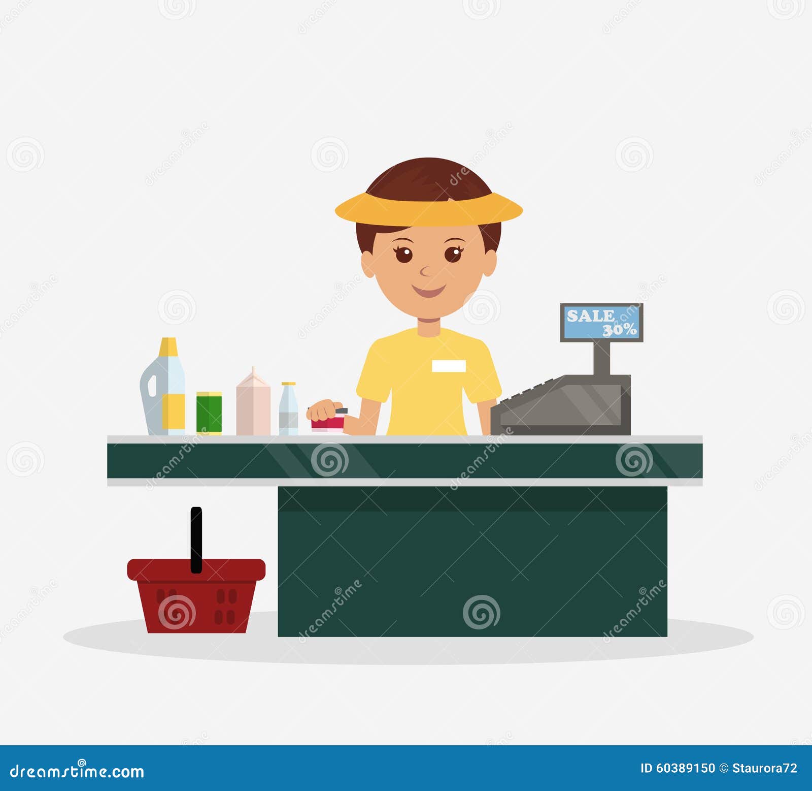 illustration cashier behind counter isolated selling products 60389150