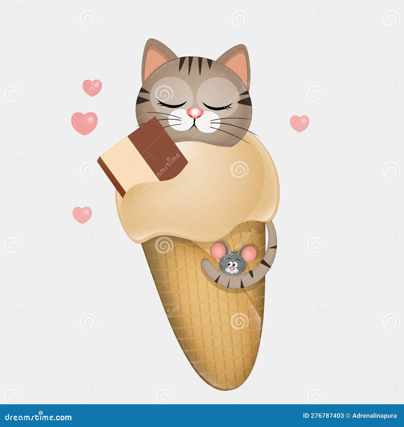 Illustration of Cat in Chocolate Ice Cream Cone Stock Illustration
