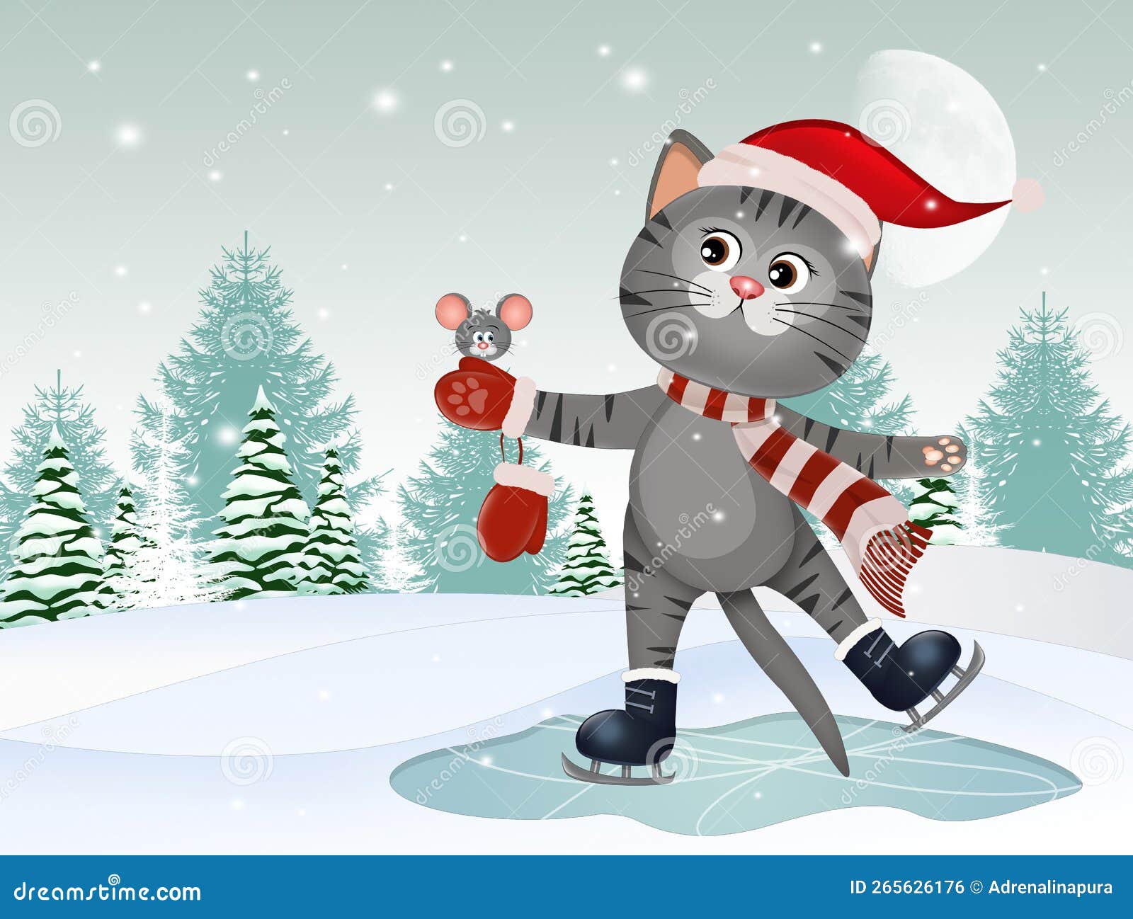 Illustration of Cat Ice Skating Stock Illustration Illustration of