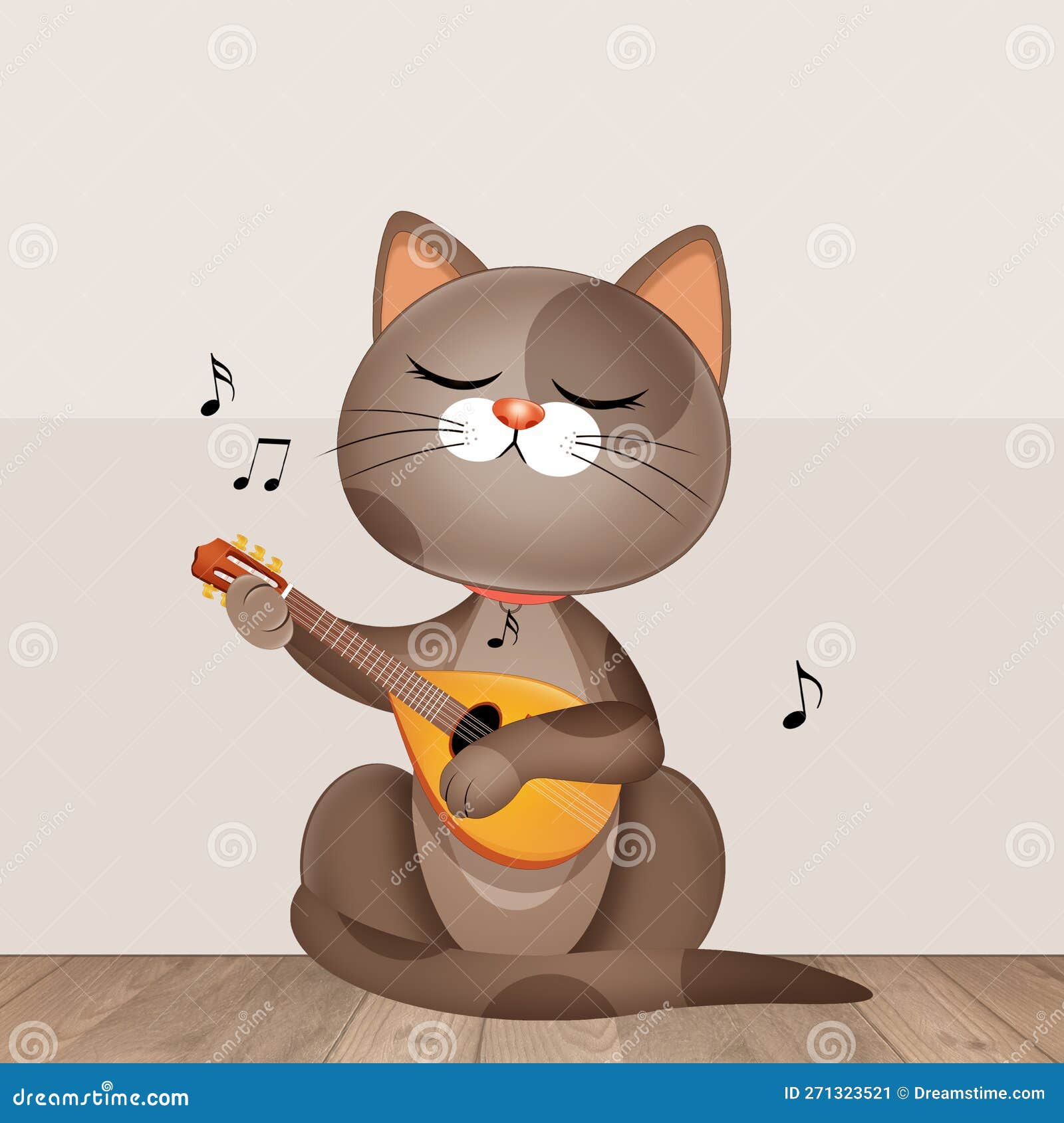 Illustration of Cat Playing the Mandolin Stock Illustration