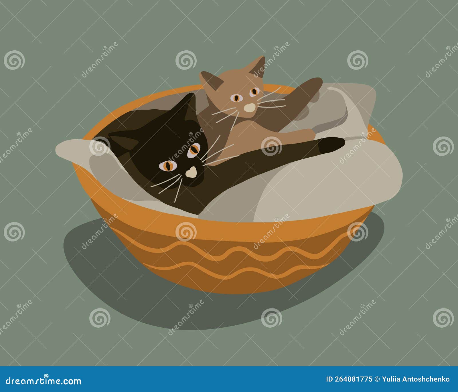 Illustration of Cats in a Basket. Stock Vector Illustration of kitten, adorable 264081775