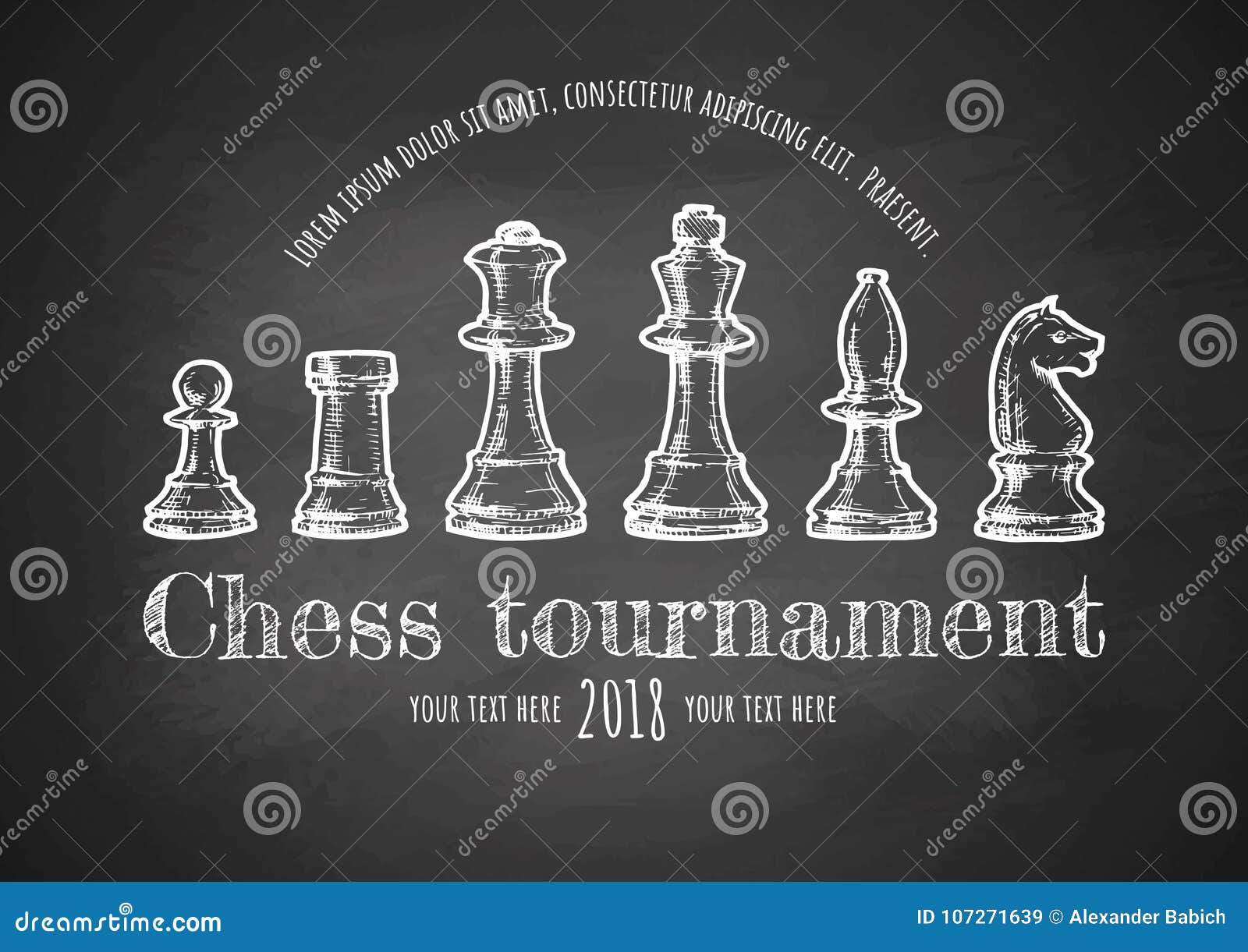 Chess tournament winner list with chess pieces, chess icon as symbols of  winners, order of five names, vector template Stock Vector