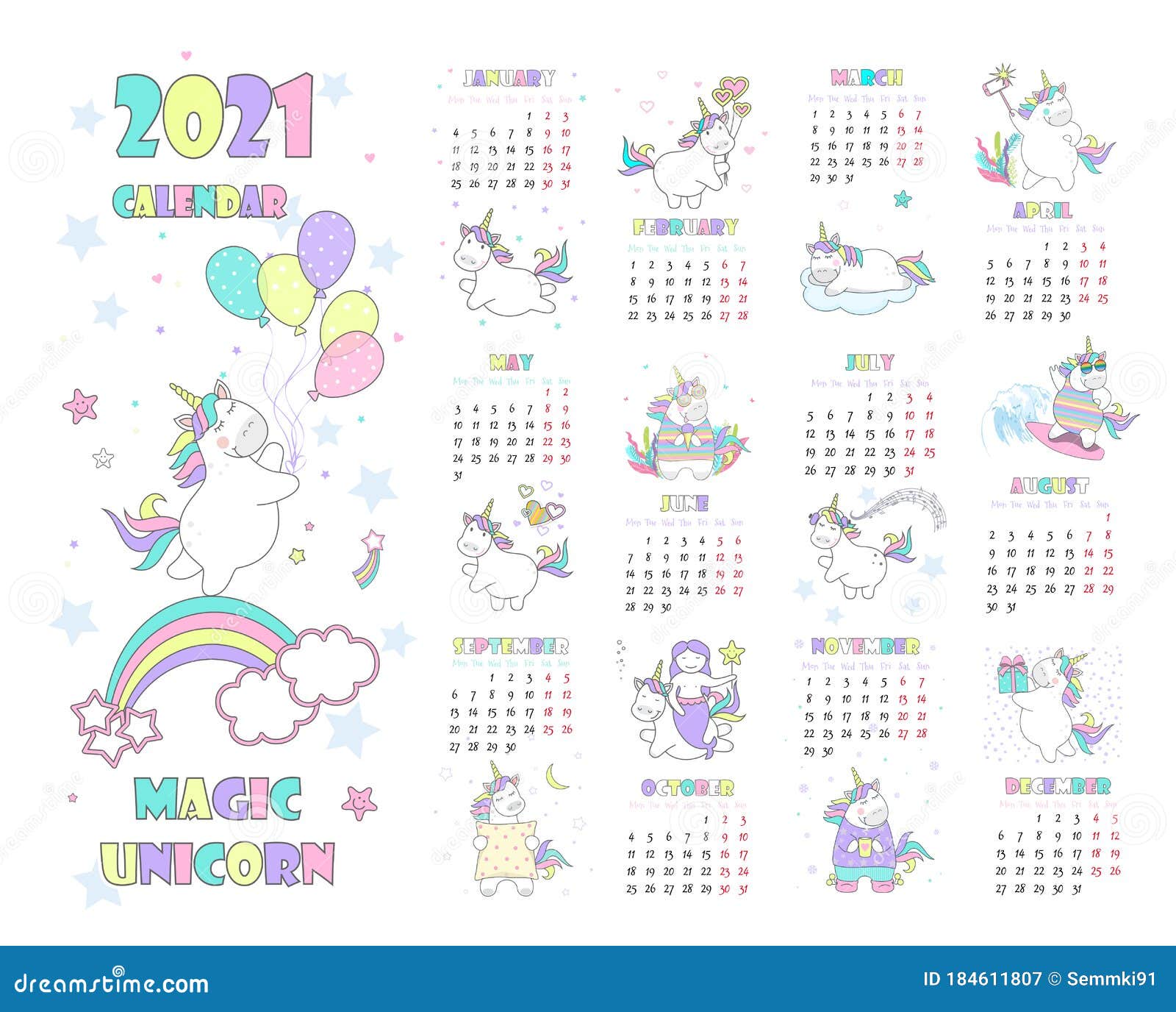unicorn calendar 2021